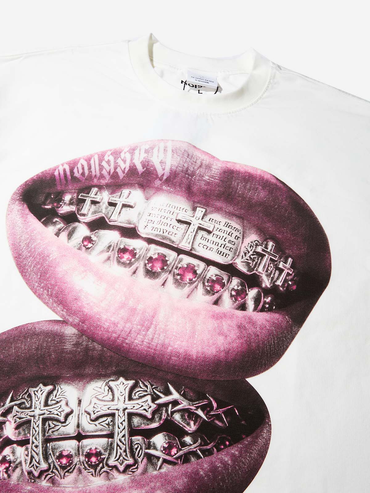 Metal Cross Diamond Grillz Print Boxy Oversized T-shirt - Image 3