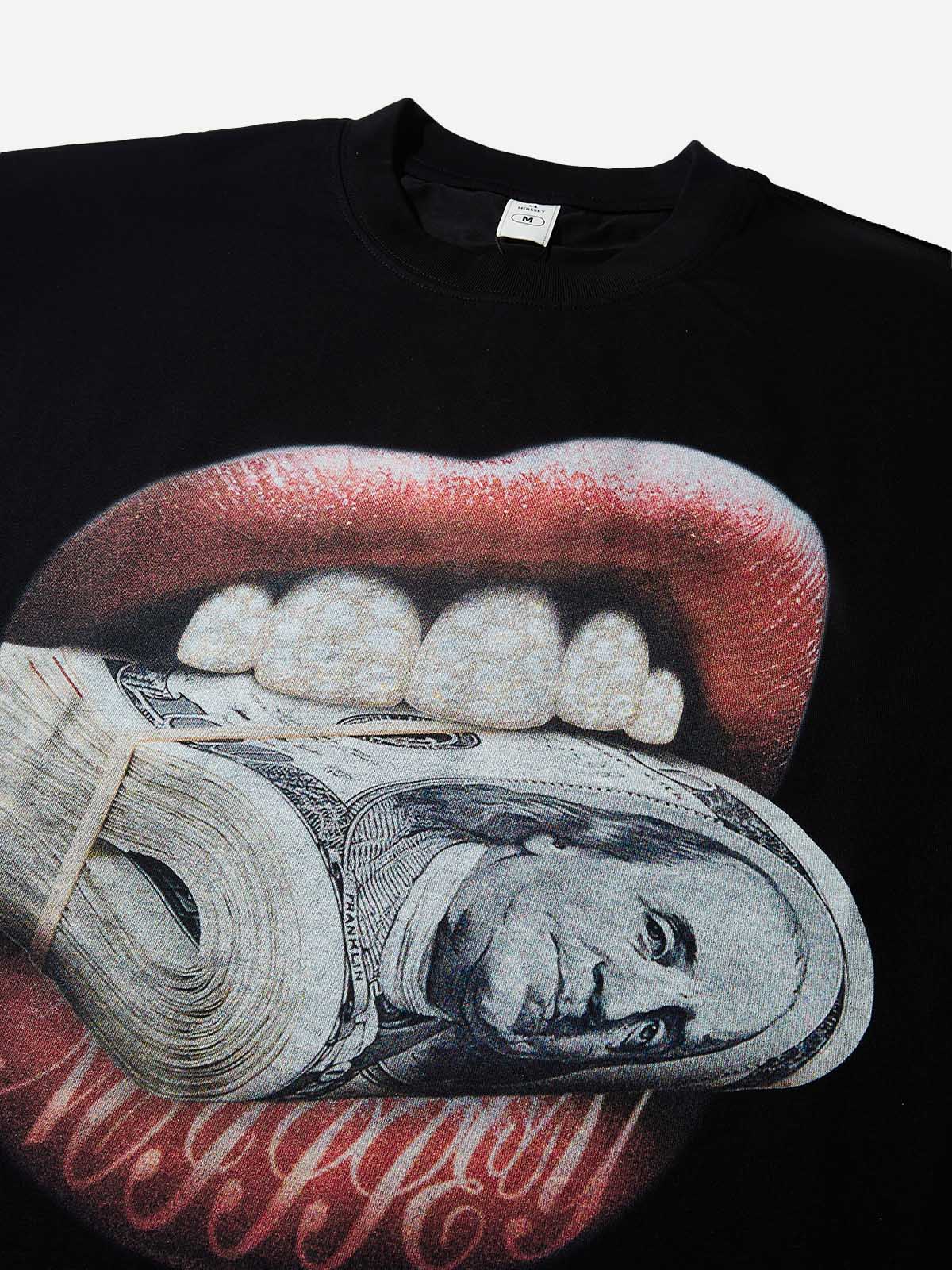 Money-Biting Lip Diamond Grills Boxy Oversized T-shirt - Image 10