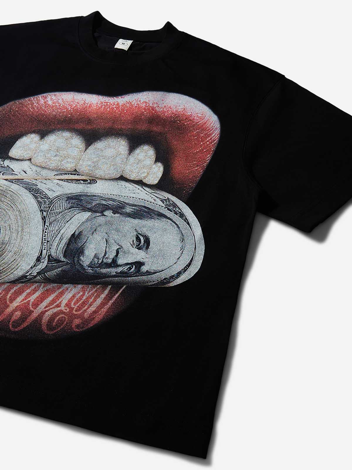Money-Biting Lip Diamond Grills Boxy Oversized T-shirt - Image 11