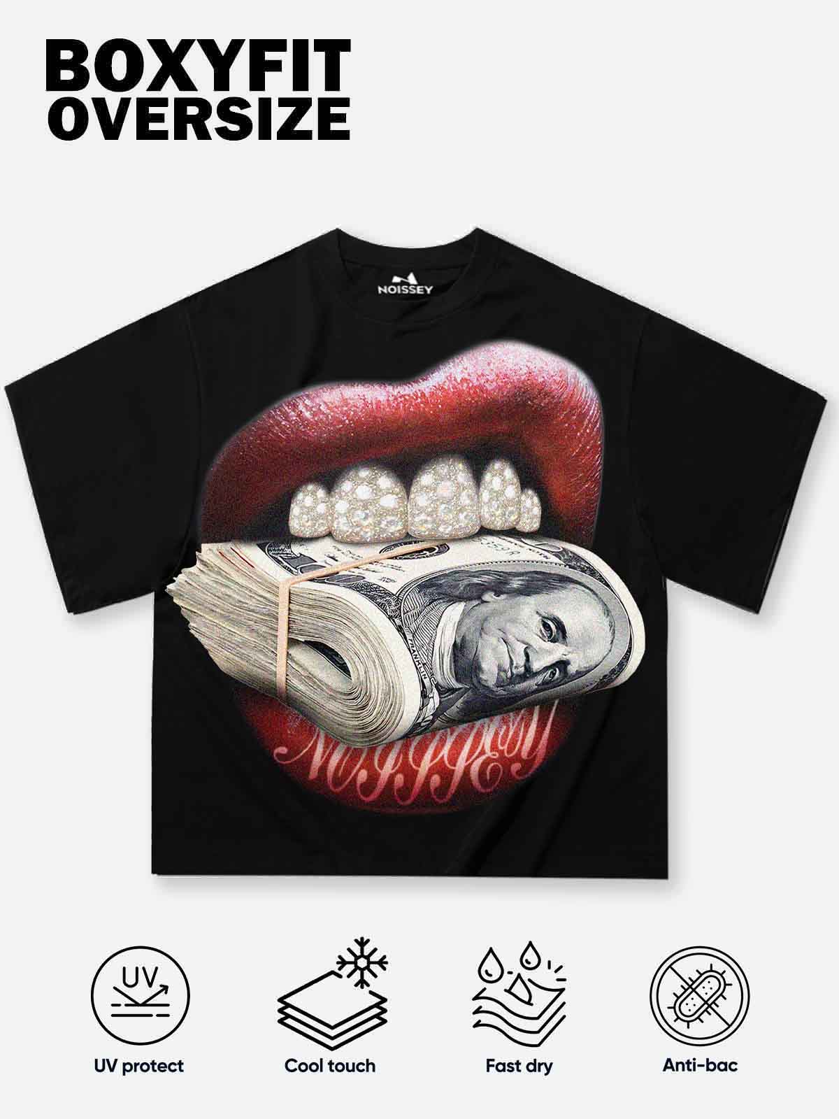 Money-Biting Lip Diamond Grills Boxy Oversized T-shirt - Image 3