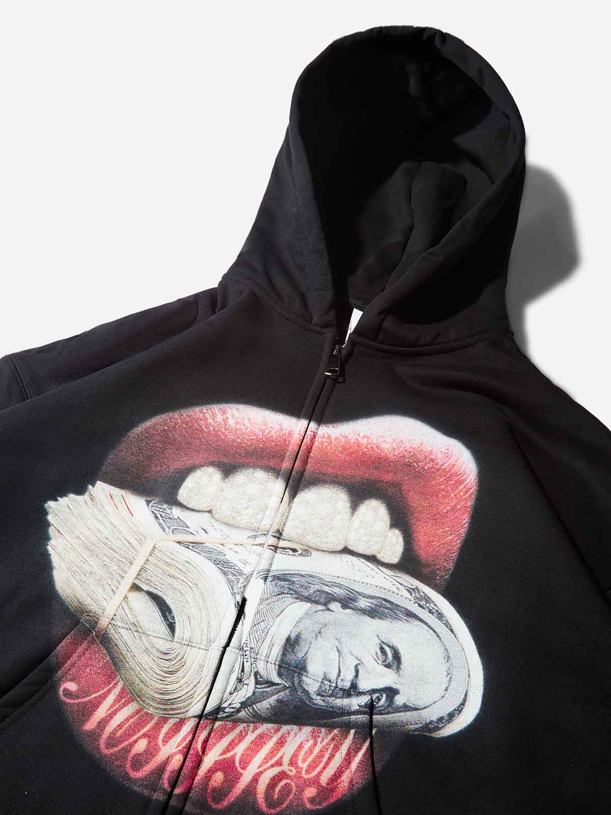 NOISSEY "Money Bite" Diamond Grillz Thermal Zip-Up Hoodie - Image 3