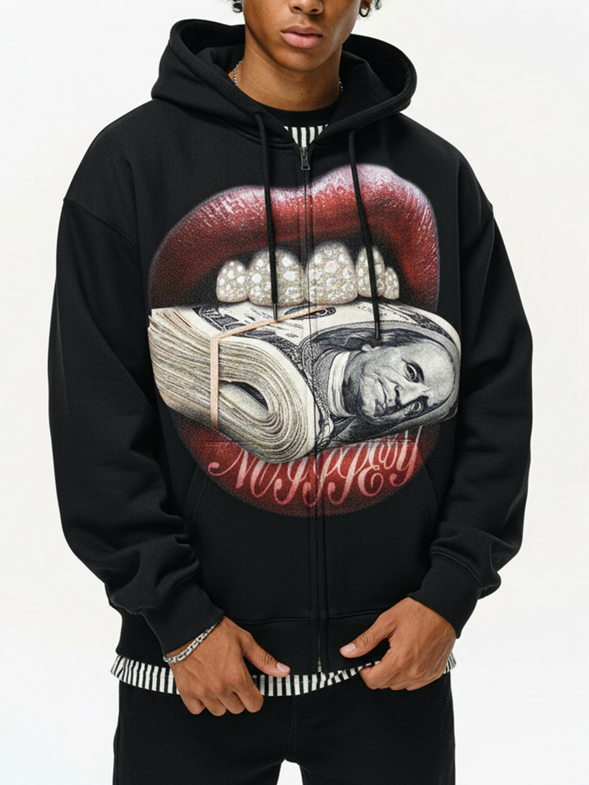 NOISSEY "Money Bite" Diamond Grillz Thermal Zip-Up Hoodie - Image 4