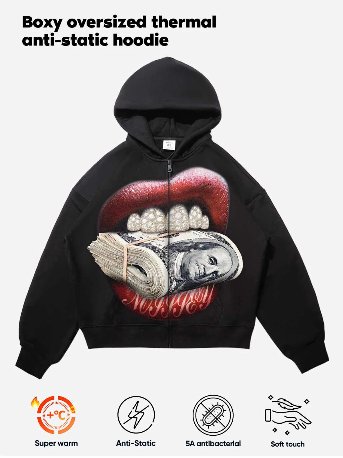 NOISSEY "Money Bite" Diamond Grillz Thermal Zip-Up Hoodie - Image 5