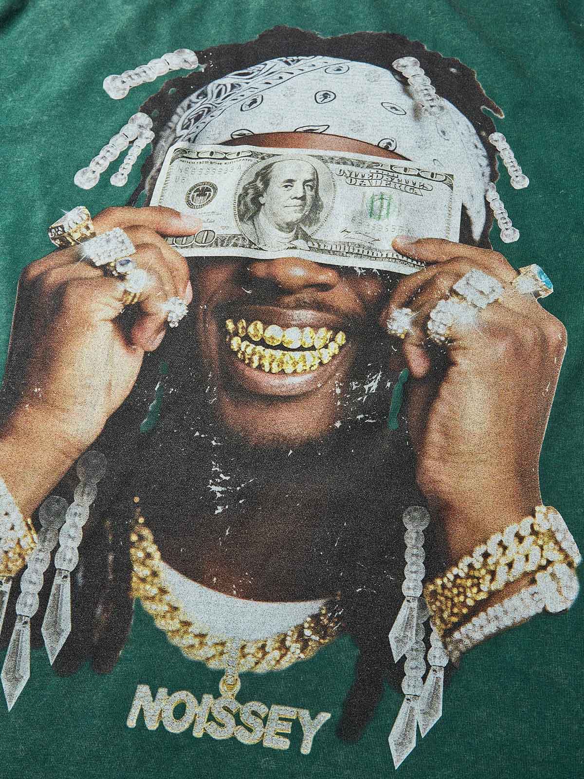 "Money Blinds the Eyes" Green Washed Print T-shirt - Image 5