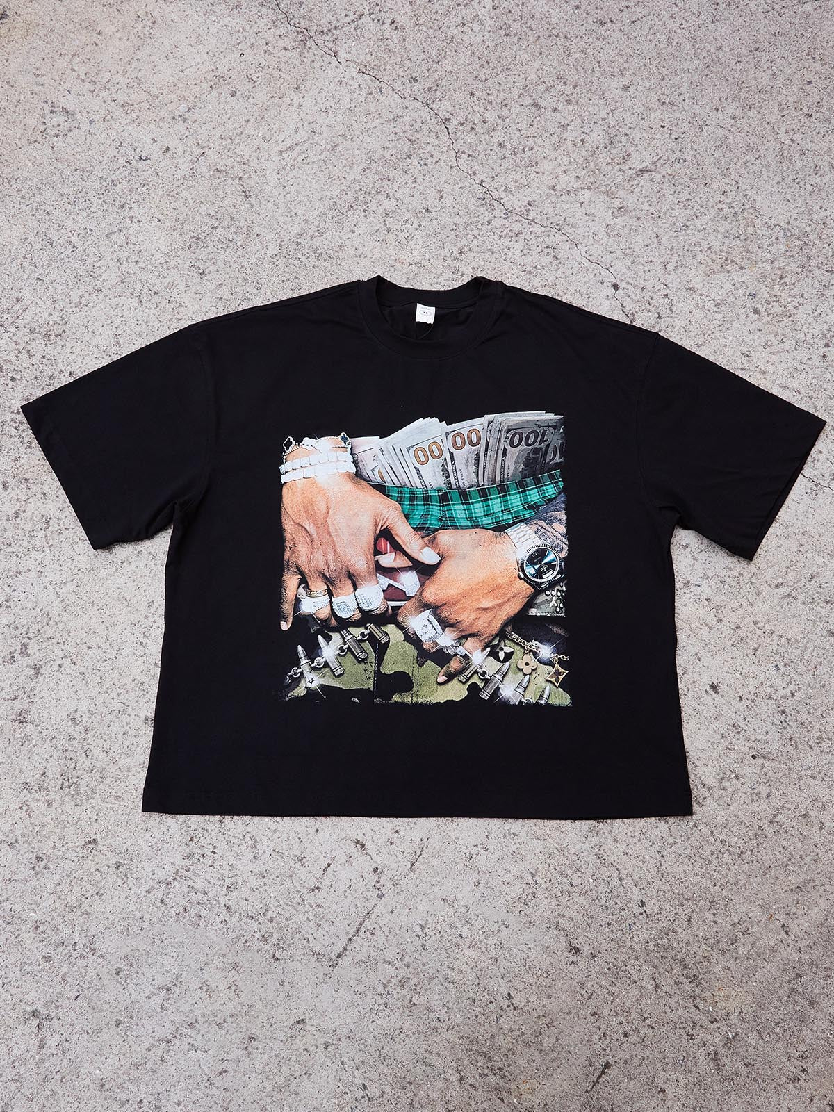 "Baggy Camo & Money" Graphic Boxy Tee - Oversized Streetwear Statement T-Shirt - Image 6