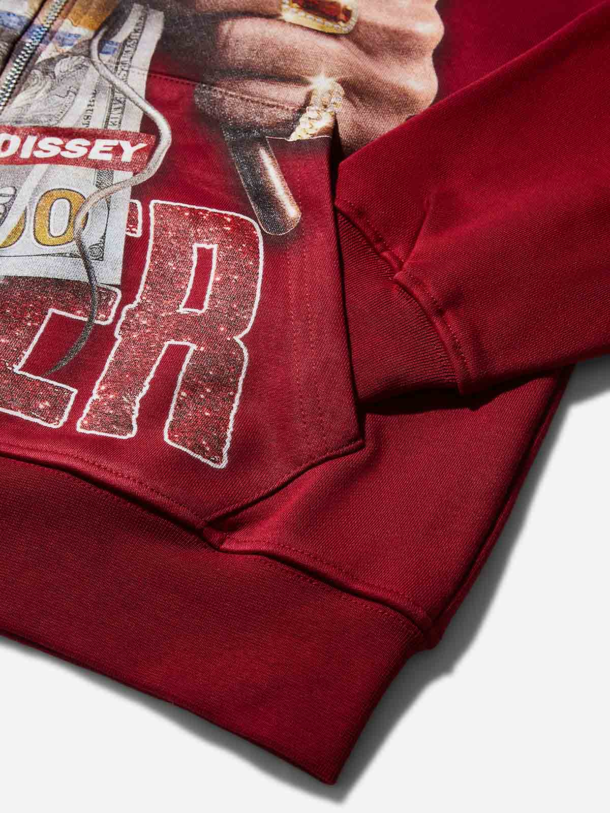 NOISSEY "Money Maker" Rhinestone Zip-Up Hoodie - Deep Red - Image 7