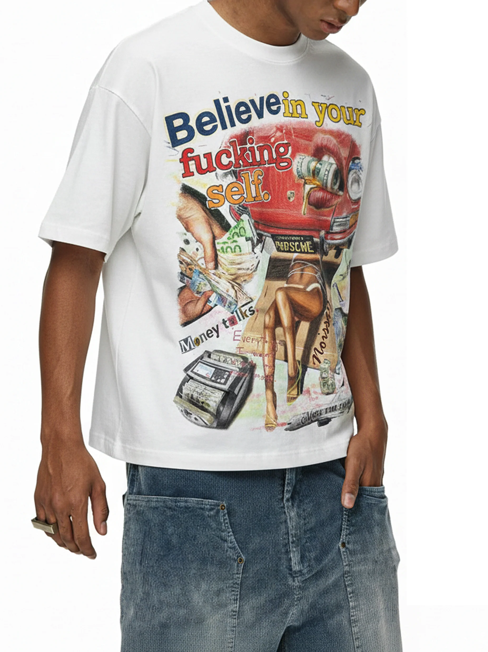 "MONEY TALKS" Bold Graffiti Art Print Statement T-Shirt - Image 5