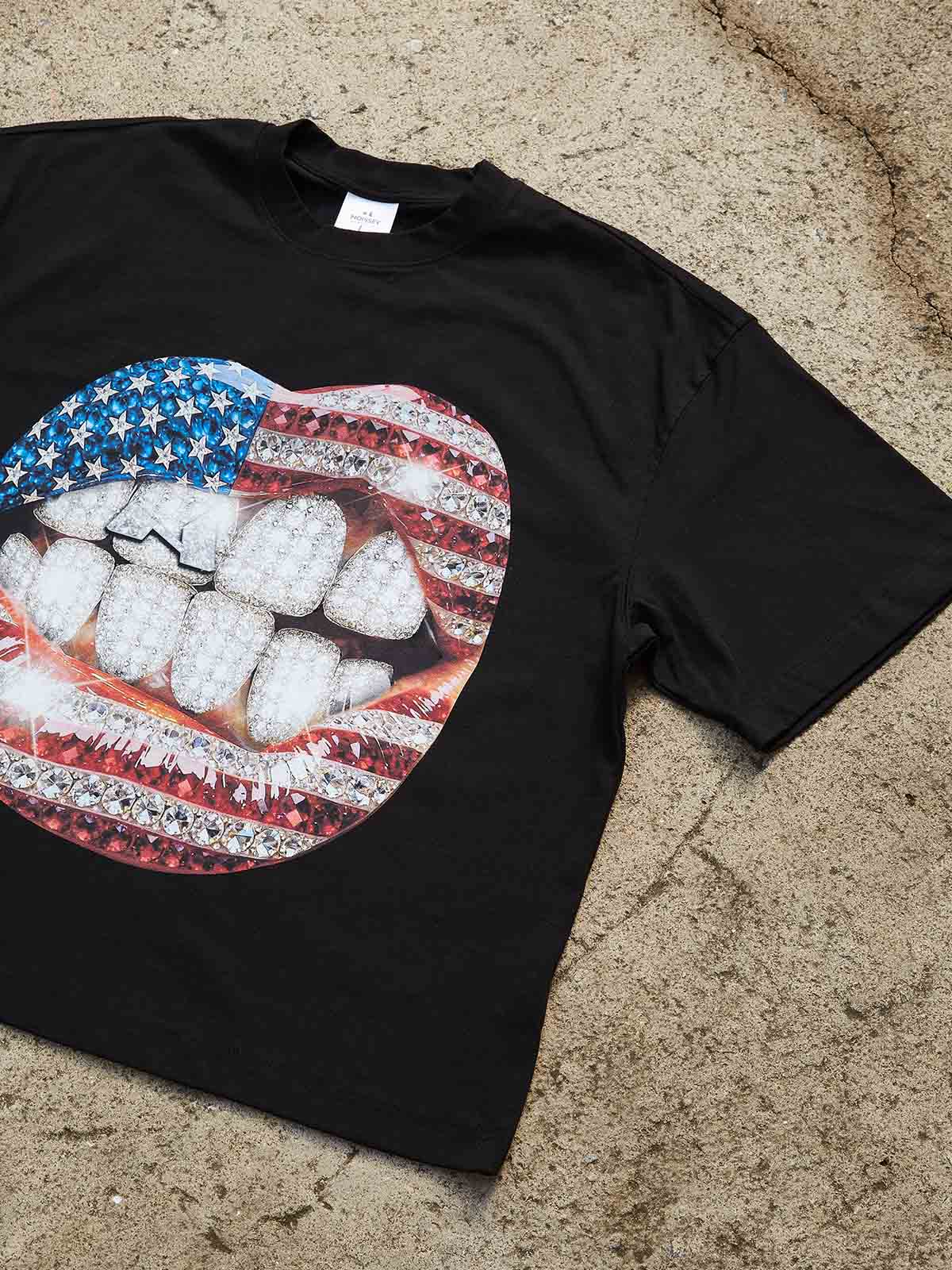 National Flag Rhinestone Art Grills Print Boxy Oversized T-shirt - Image 8