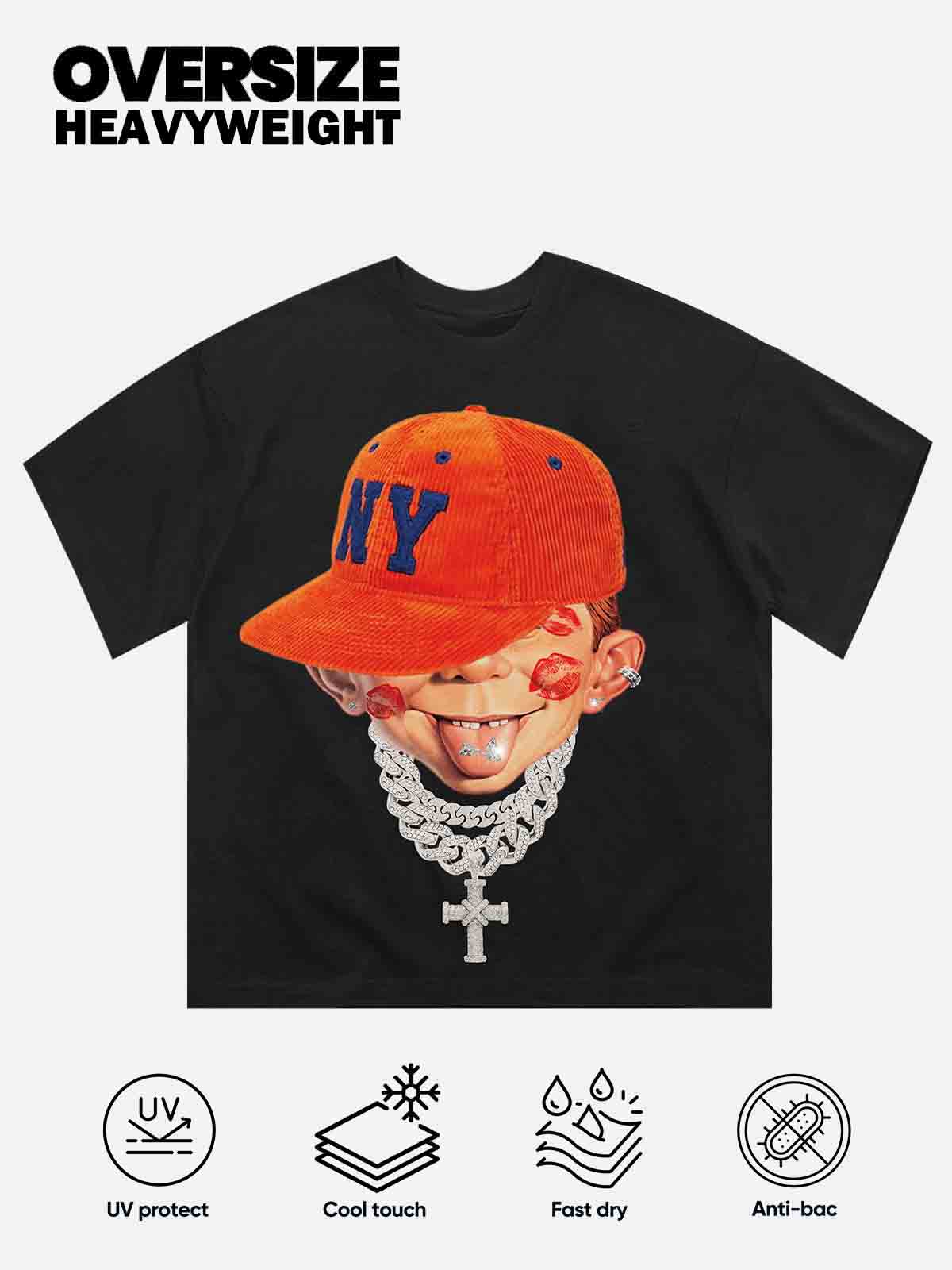 Bad Boy Peaked Cap & Diamond Necklace Print T-Shirt - Image 3