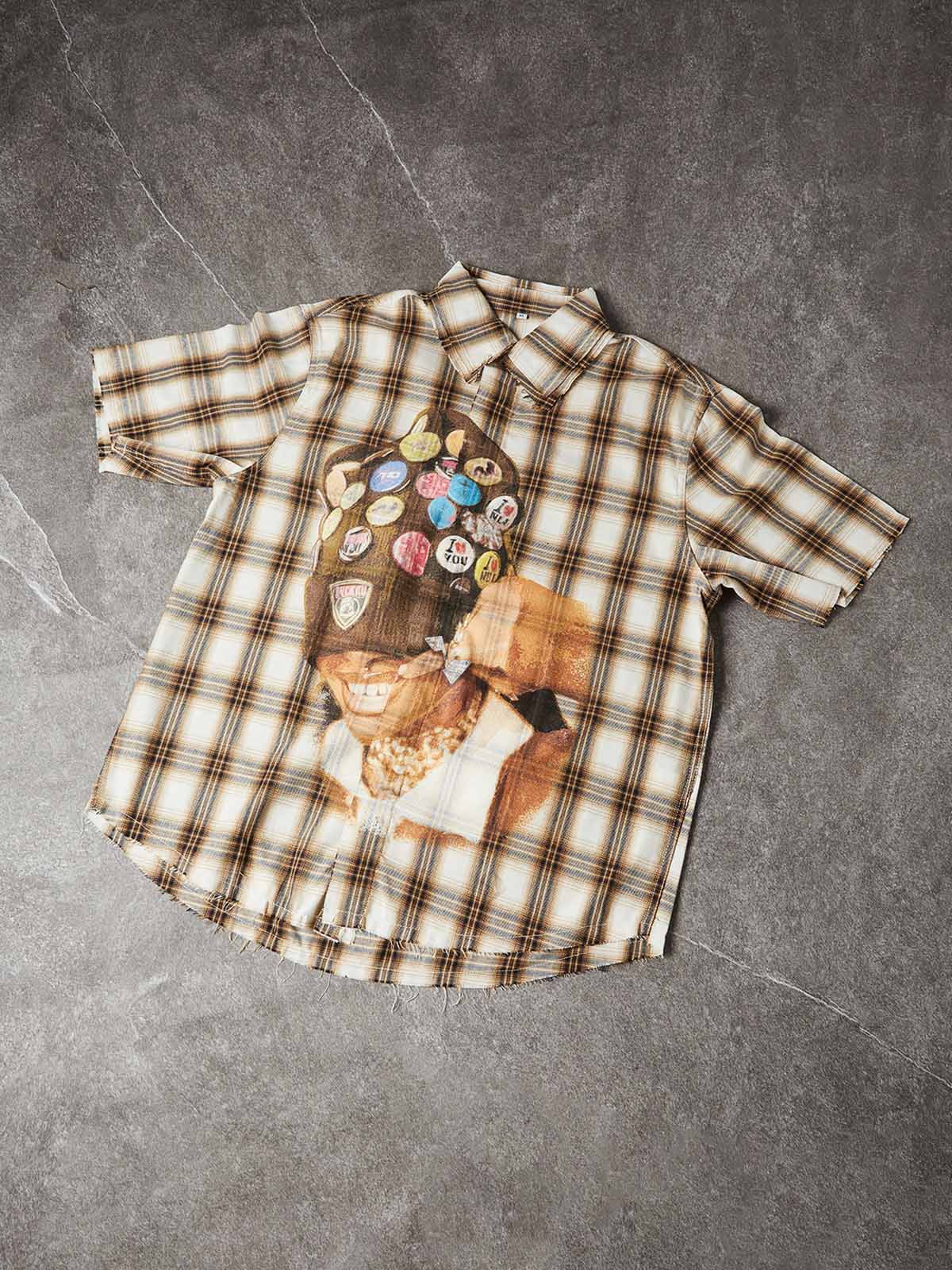 NOISSEY "BADGE GIRL" ART PRINT - PLAID FLANNEL OVERSIZED SHIRT - Image 3