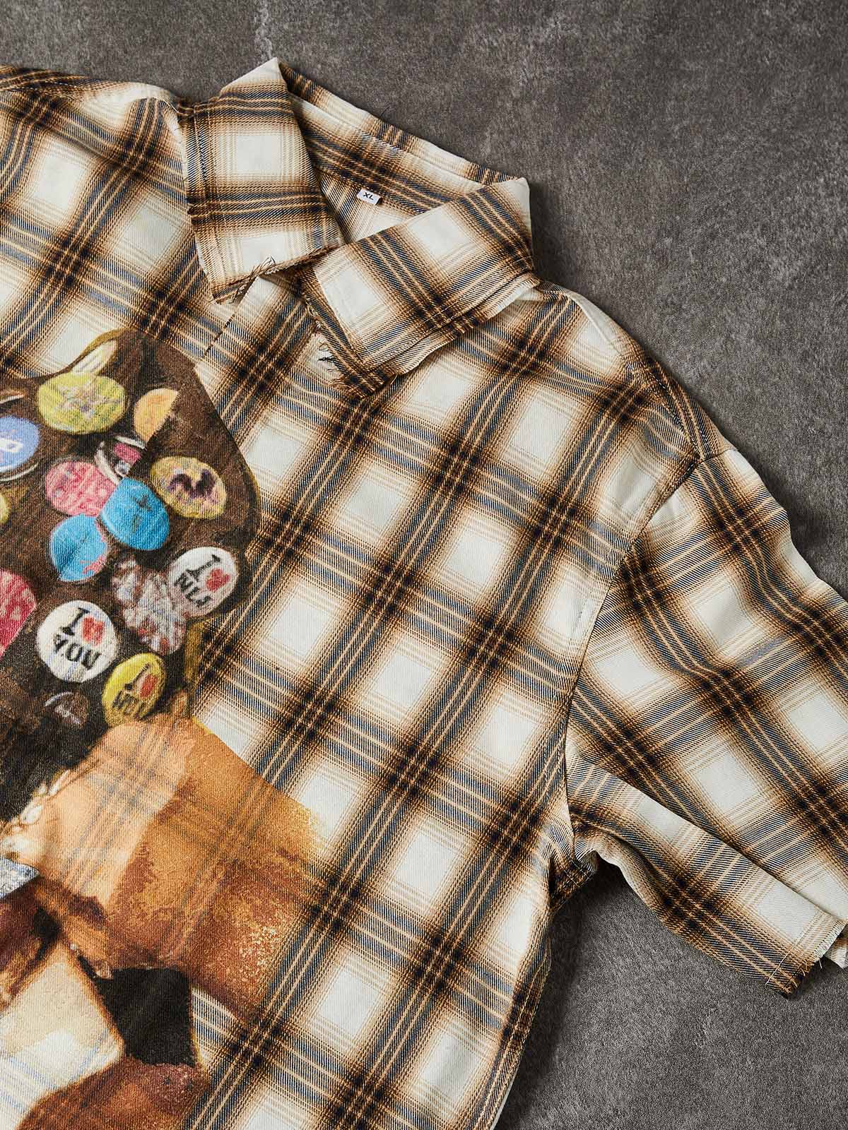 NOISSEY "BADGE GIRL" ART PRINT - PLAID FLANNEL OVERSIZED SHIRT - Image 6