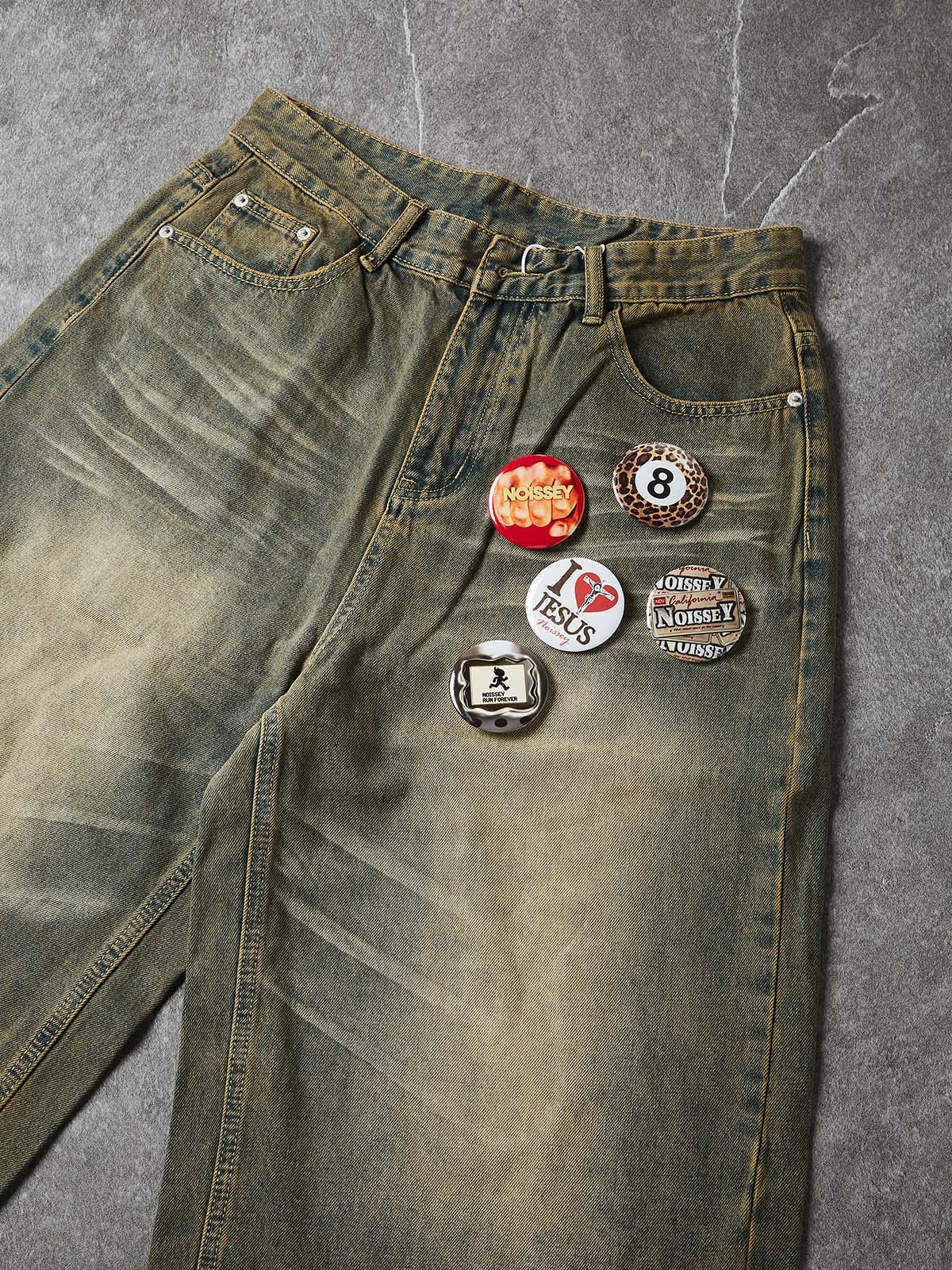 NOISSEY Badge-Work Vintage Wash Boxy Denim Culottes - Dirty Mud - Image 3