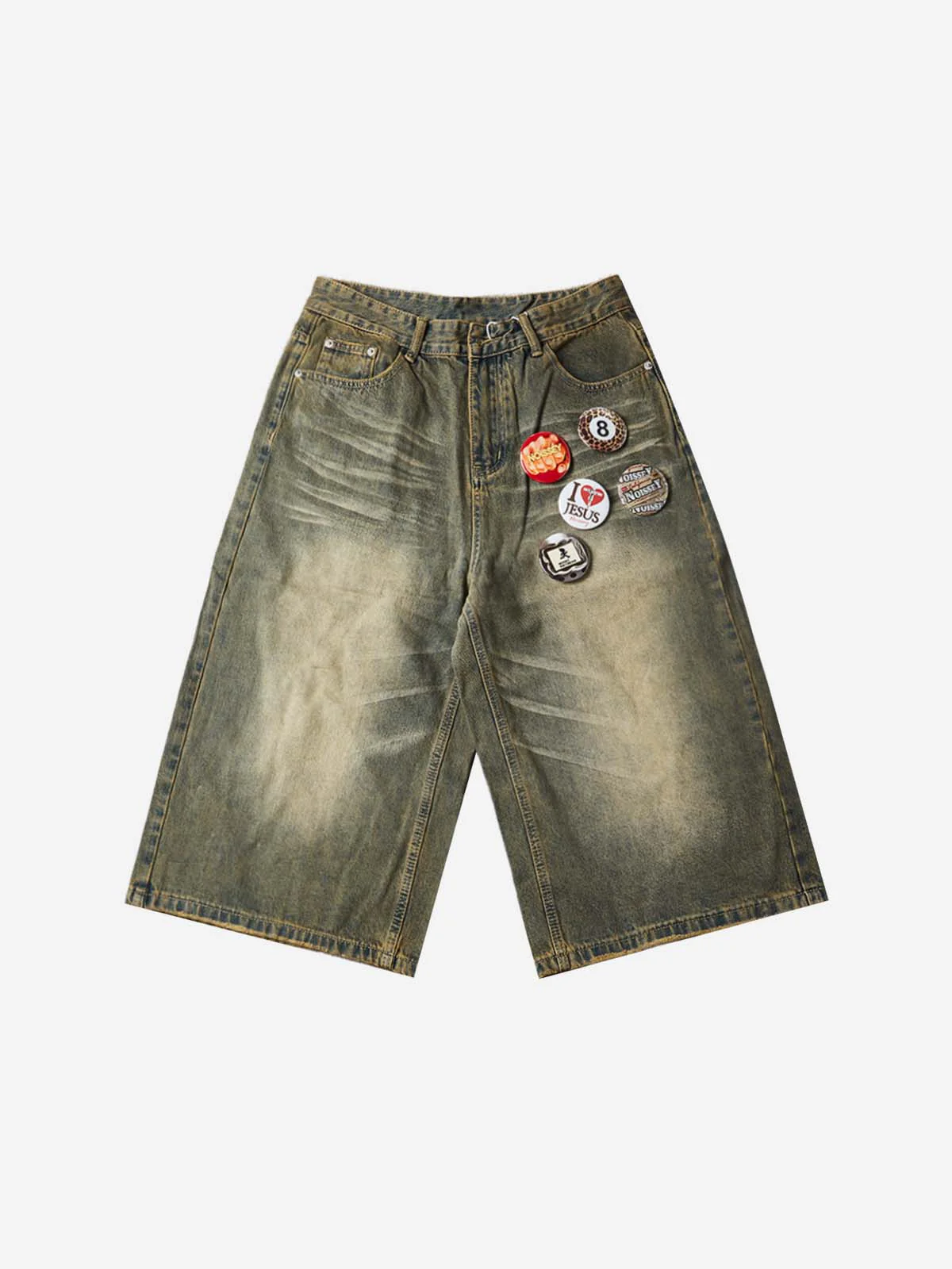NOISSEY Badge-Work Vintage Wash Boxy Denim Culottes - Dirty Mud - Image 5