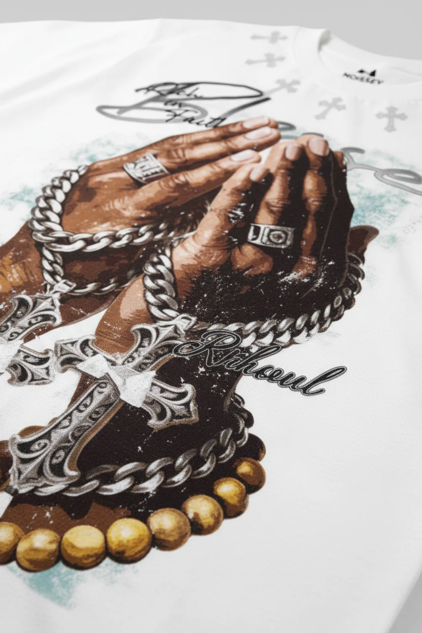NOISSEY "Blessed Rich Soul" Praying Hands & Rosary Graphic DIY Rhinestone T-Shirt - Image 7