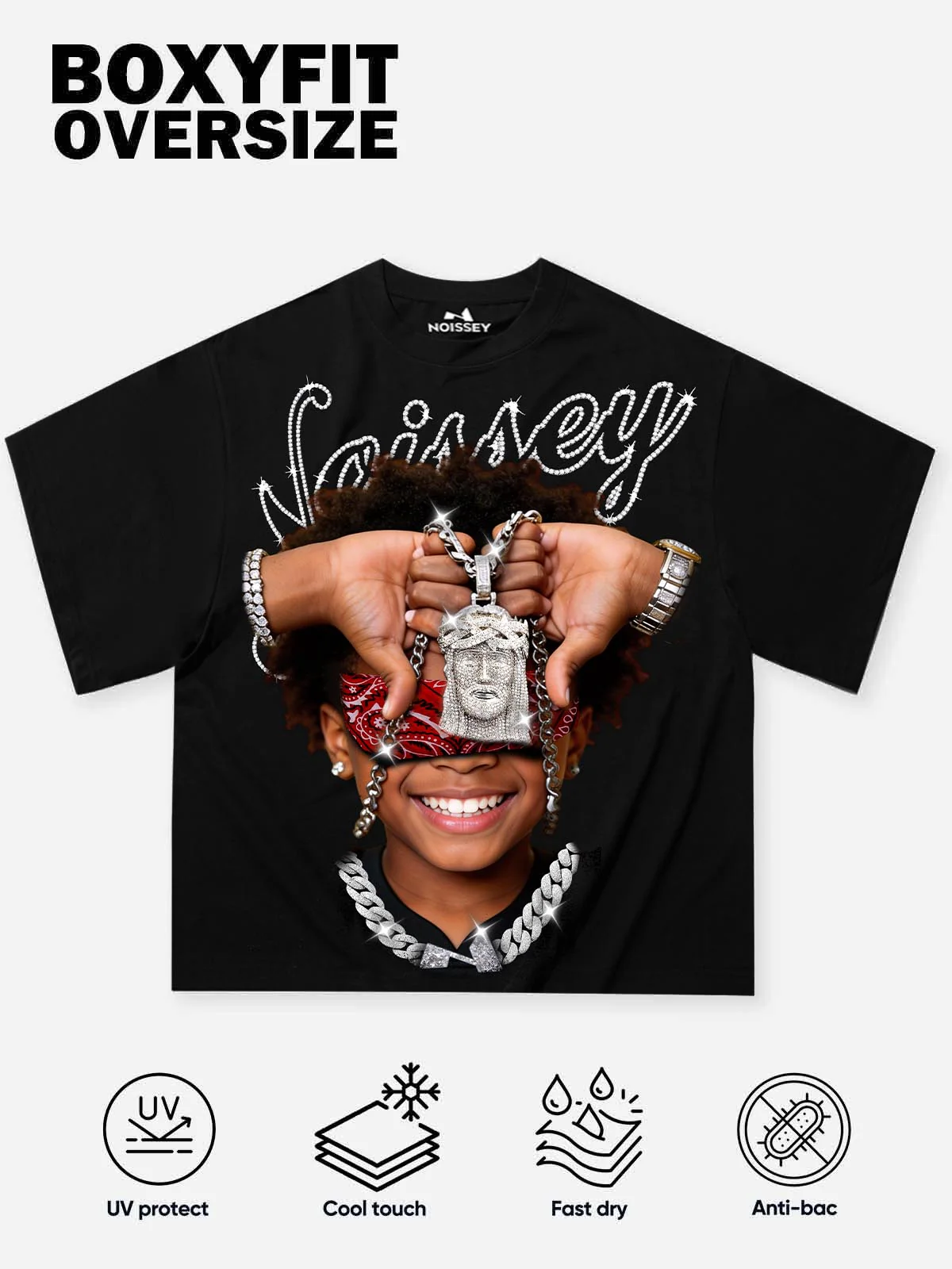 NOISSEY "Blind Faith" Child & Jesus Piece Graphic Rhinestone Heavyweight T-Shirt - Image 2