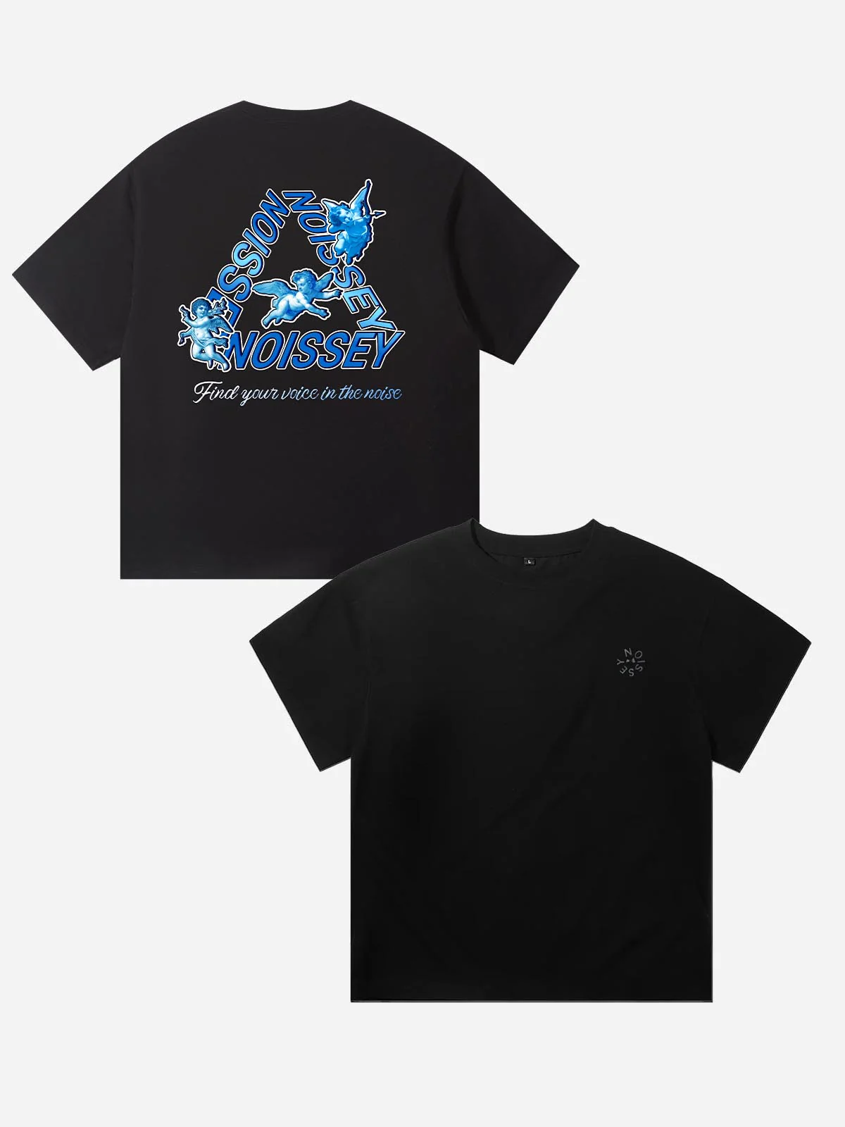 NOISSEY "Heavenly Chaos" Graphic Tee - Blue Angel Print Oversized Streetwear T-Shirt