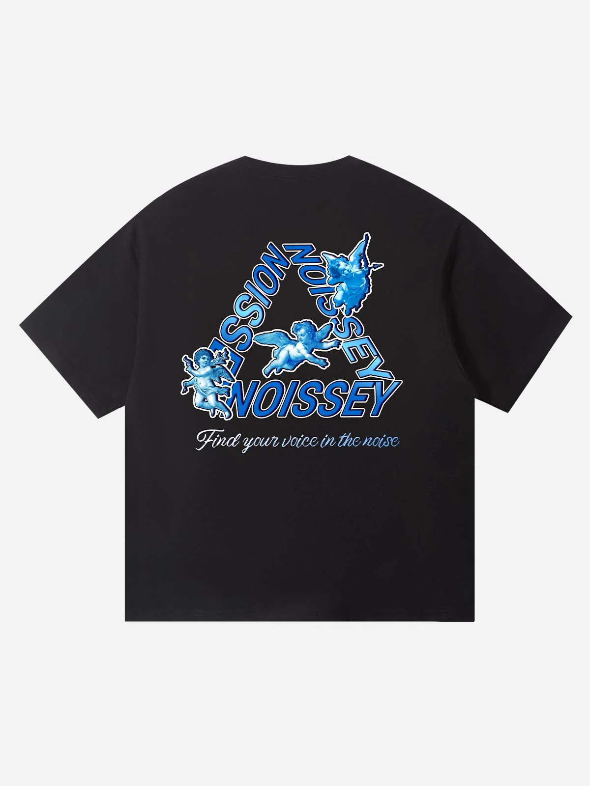 NOISSEY "Heavenly Chaos" Graphic Tee - Blue Angel Print Oversized Streetwear T-Shirt - Image 4