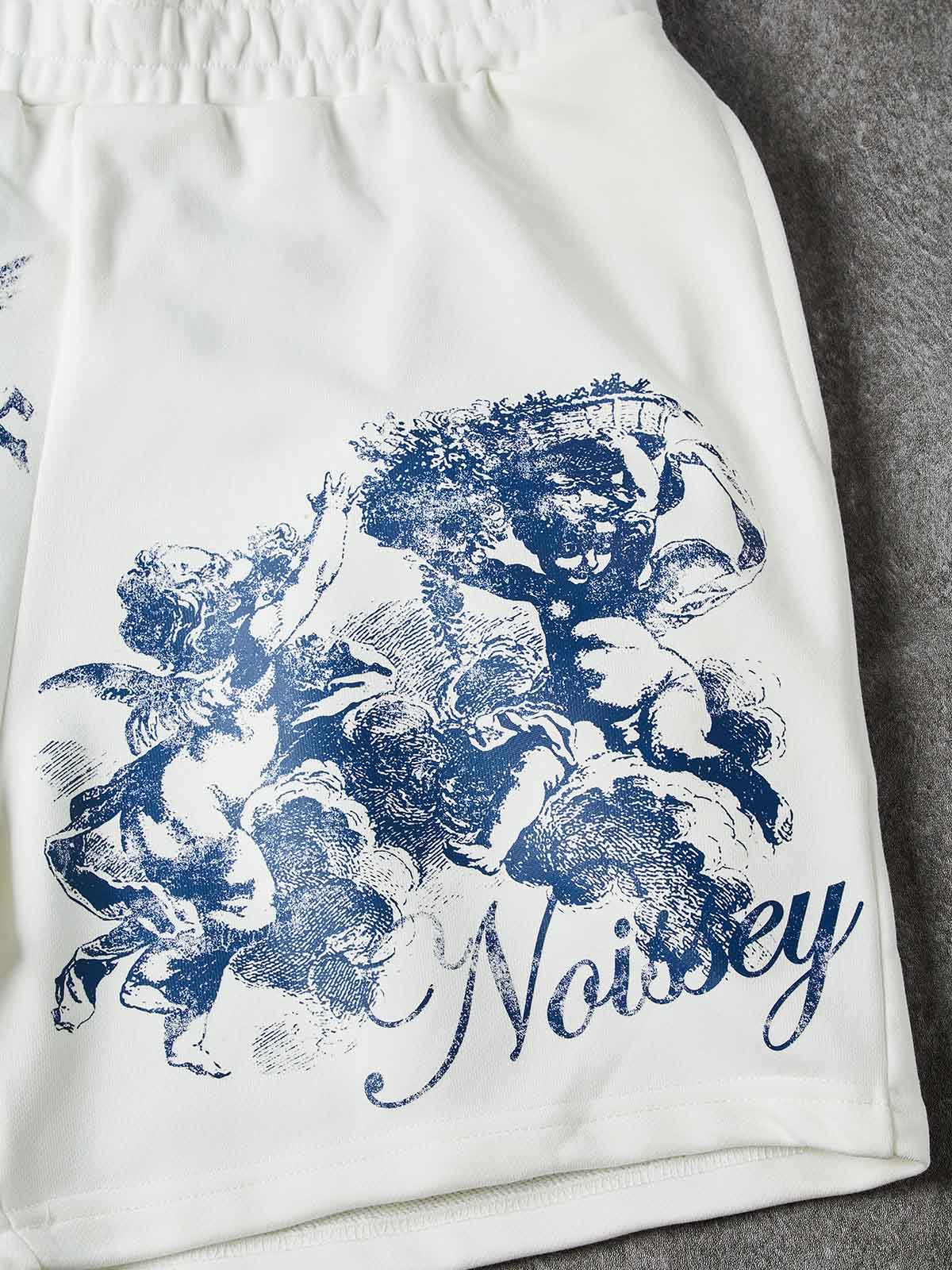 NOISSEY "Blue Angel" Cross & Cherub Graphic Heavyweight Wide-Leg Sweat Shorts - Image 6