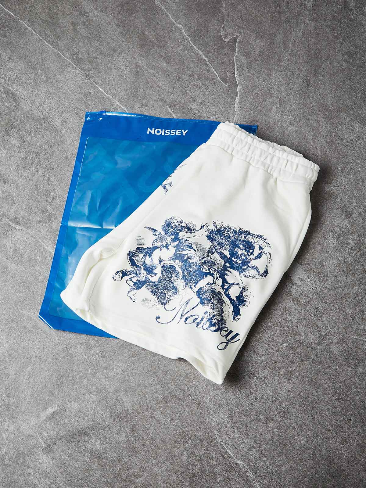 NOISSEY "Blue Angel" Cross & Cherub Graphic Heavyweight Wide-Leg Sweat Shorts - Image 8
