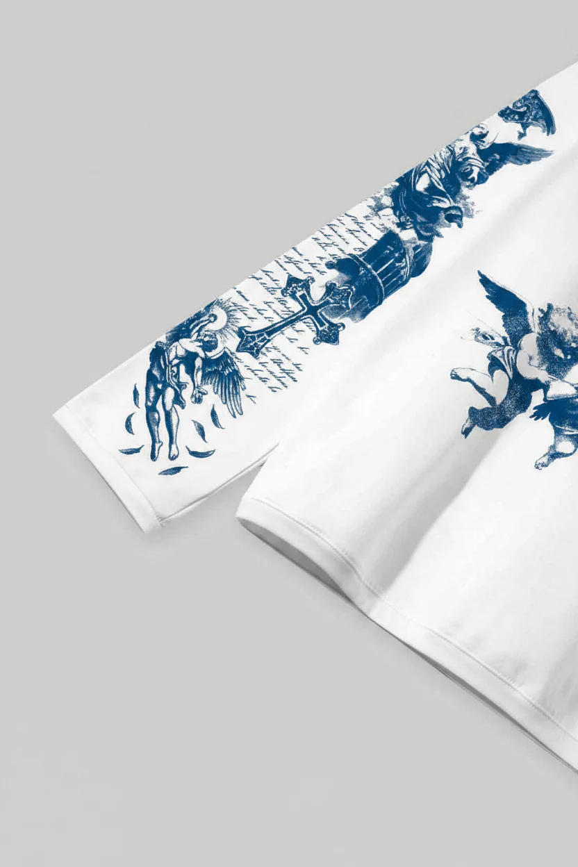 NOISSEY "Blue Cross Angels" Boxy Heavyweight Art Long Sleeve - Cloud White - Image 4