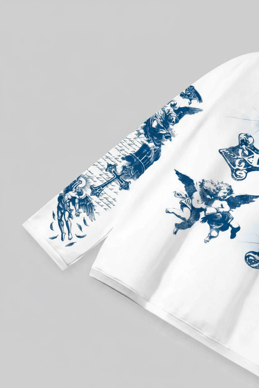 NOISSEY "Blue Cross Angels" Boxy Heavyweight Art Long Sleeve - Cloud White - Image 7