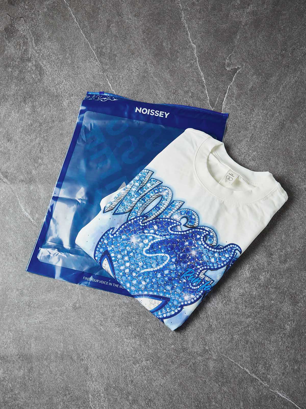 NOISSEY "BLUE ICE FLAME" ICED-OUT CHARACTER ART HEAVYWEIGHT T-SHIRT - Image 3