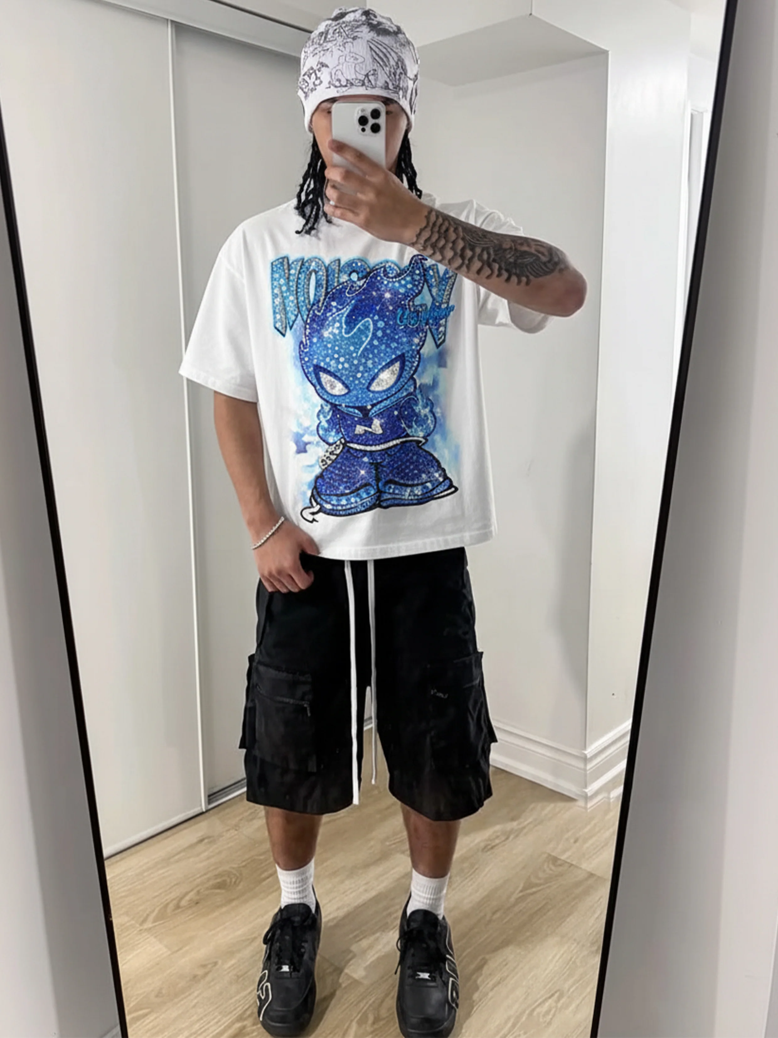 NOISSEY "BLUE ICE FLAME" ICED-OUT CHARACTER ART HEAVYWEIGHT T-SHIRT - Image 4