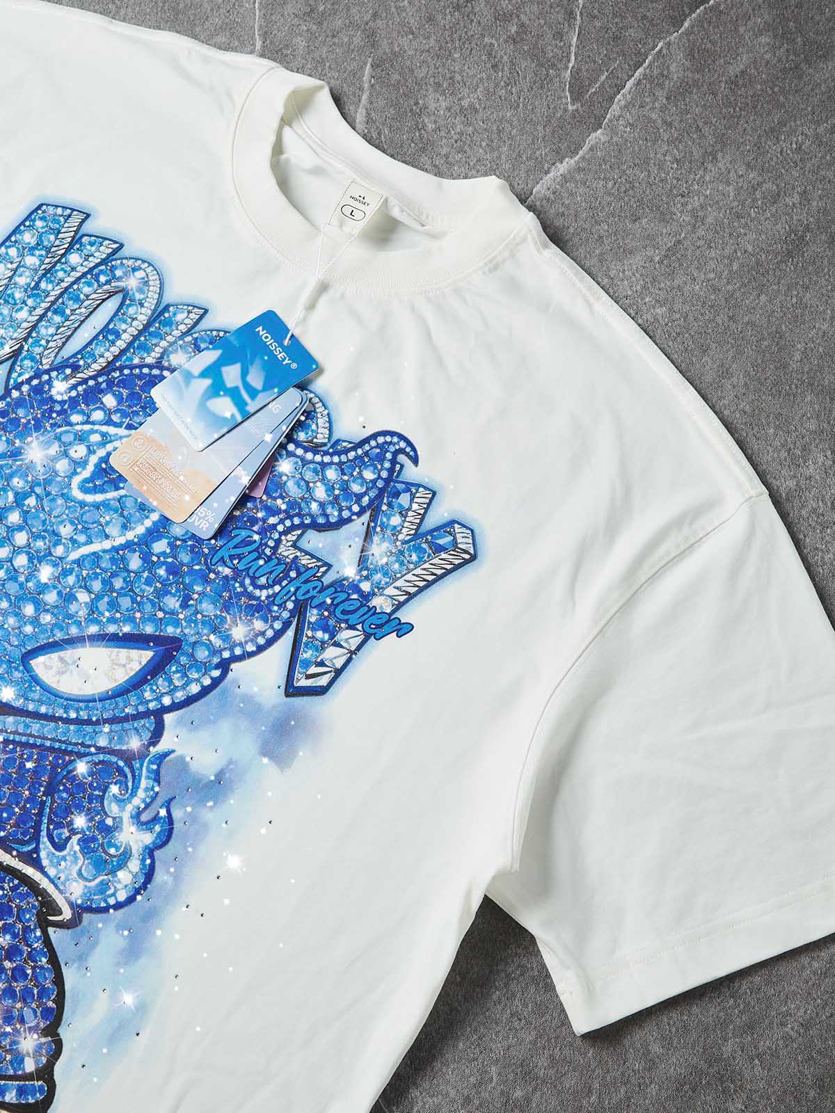 NOISSEY "BLUE ICE FLAME" ICED-OUT CHARACTER ART HEAVYWEIGHT T-SHIRT - Image 5