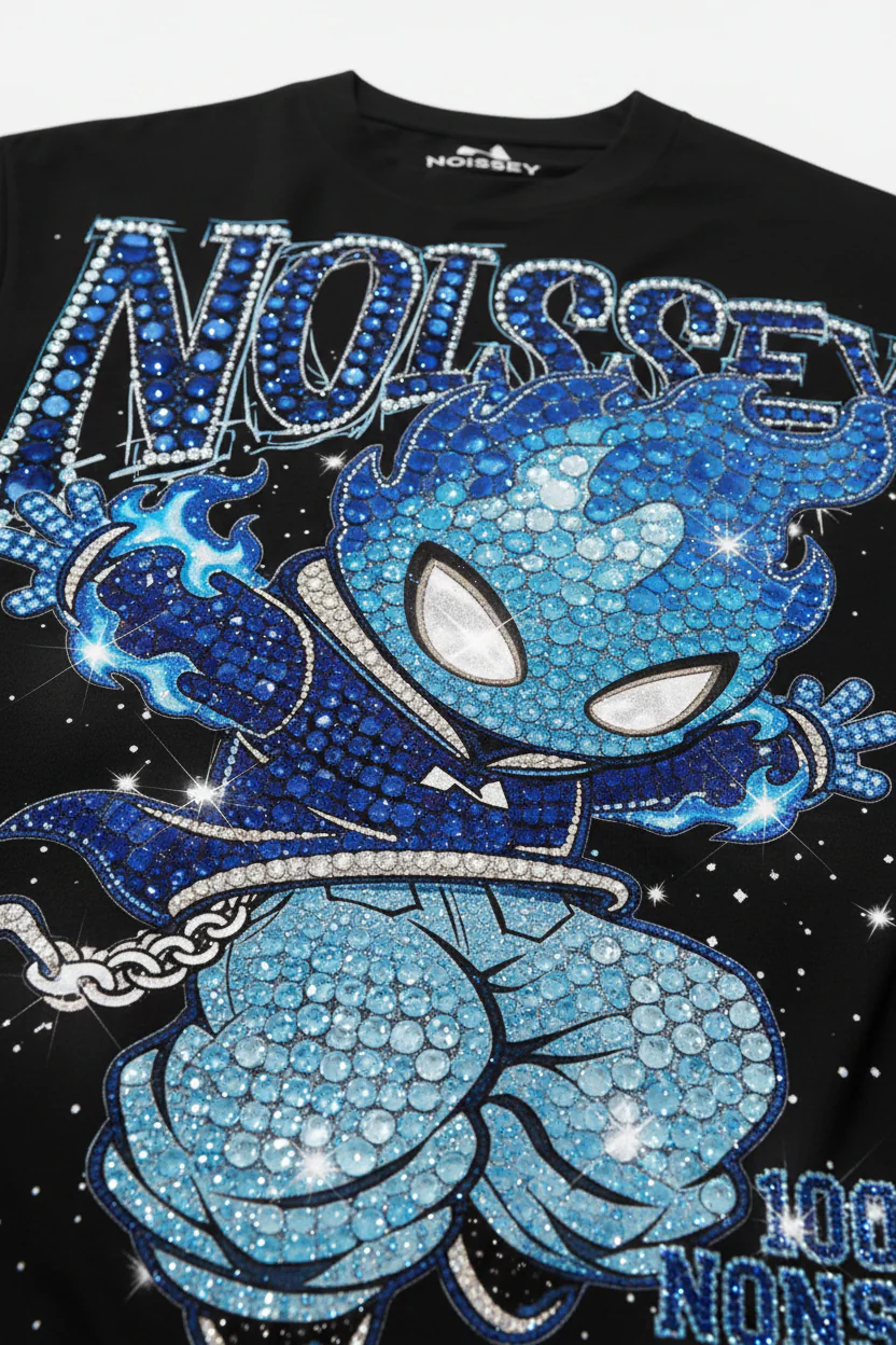 NOISSEY "Blue Ignite" Boxy Heavyweight Crystal Art Tee - Midnight Black - Image 4