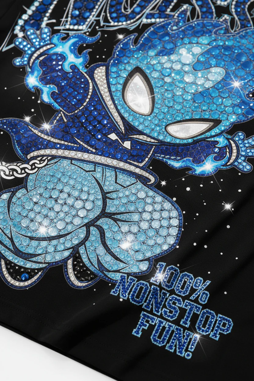 NOISSEY "Blue Ignite" Boxy Heavyweight Crystal Art Tee - Midnight Black - Image 8
