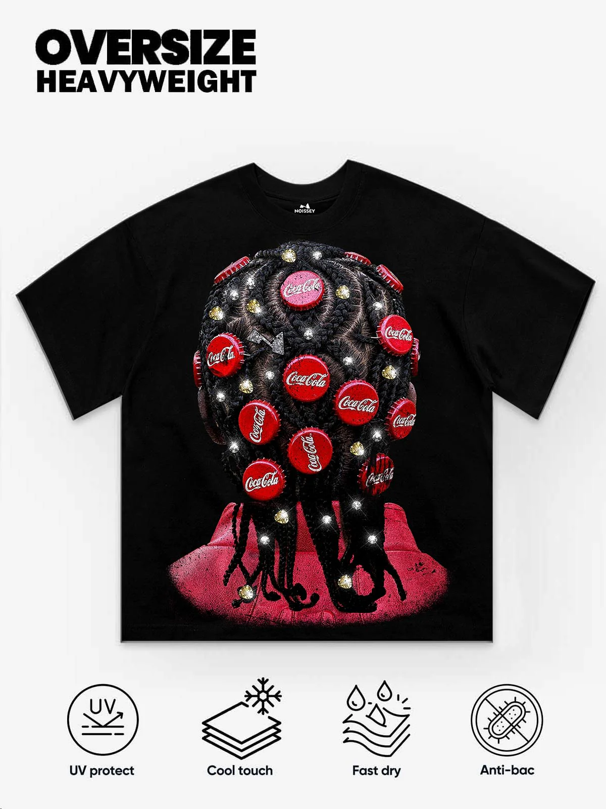 NOISSEY "BOTTLE CAP BRAIDS" POP ART - SHIMMERING OVERSIZED TEE - Image 3