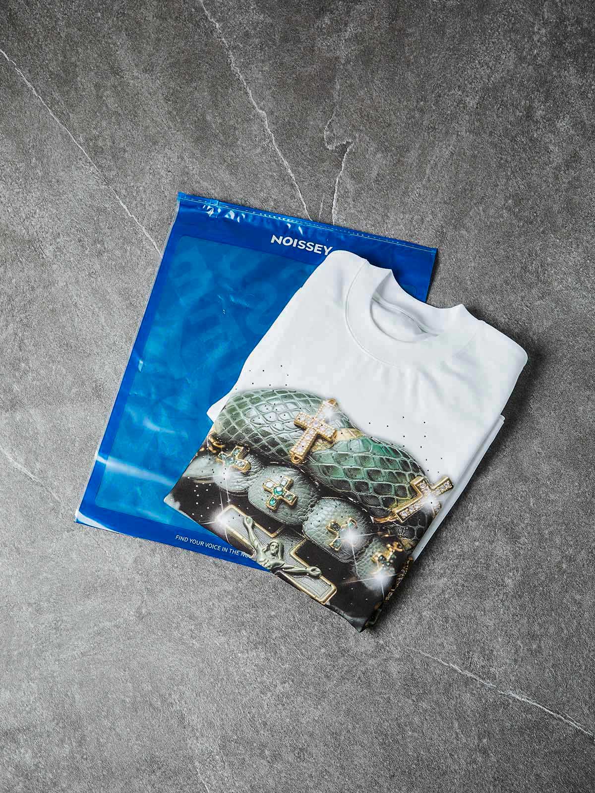 NOISSEY BRONZE SNAKESKIN - ICED OUT CROSS ART BOXY TEE - Image 9