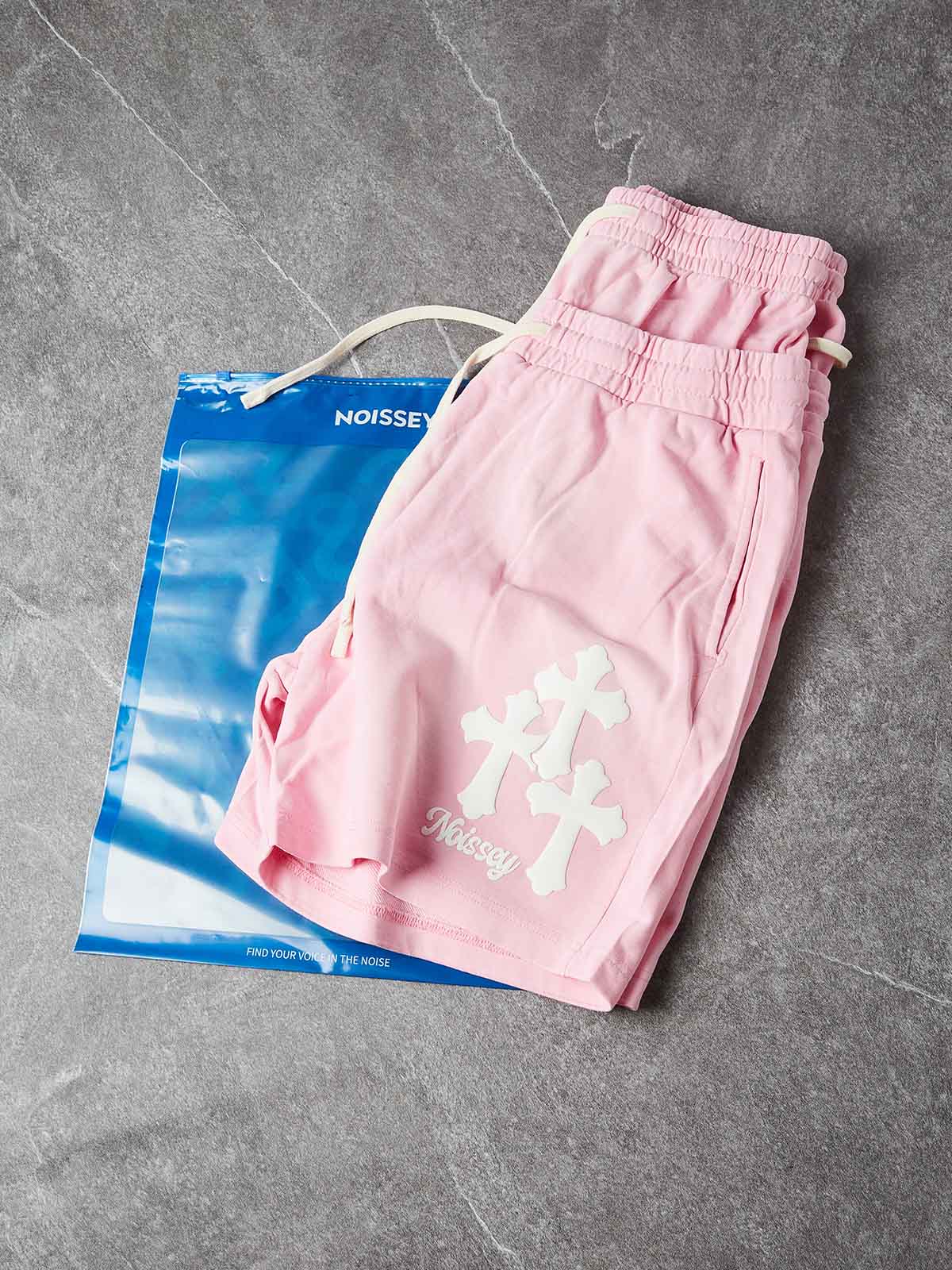 NOISSEY CHERRY BLOSSOM PINK WHITE CROSS CLUSTER GRAPHIC SHORTS - Image 9