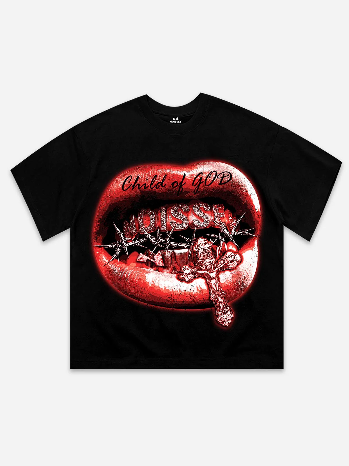 NOISSEY "CHILD OF GOD" GRILLS PRINT - RED LIPS OVERSIZED TEE