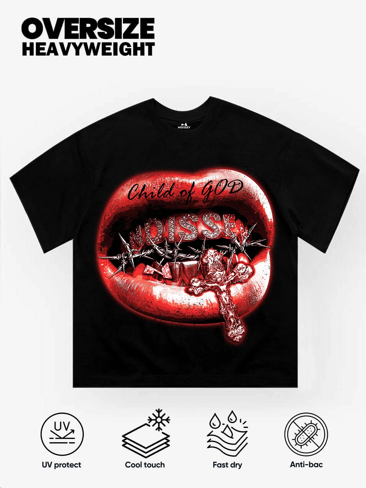 NOISSEY "CHILD OF GOD" GRILLS PRINT - RED LIPS OVERSIZED TEE - Image 6