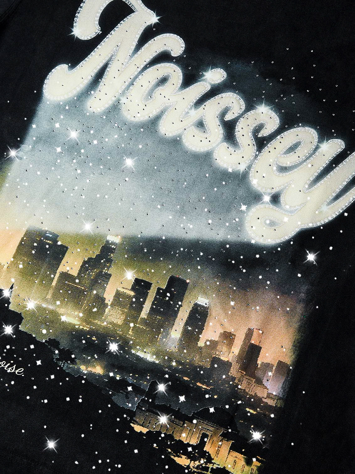 NOISSEY "City Lights" Boxy Vintage Wash Rhinestone Logo Tee - Washed Black - Image 3