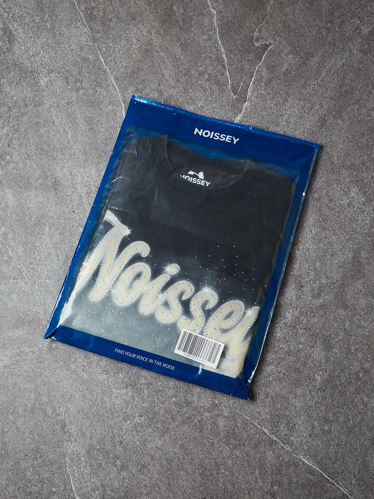 NOISSEY "City Lights" Boxy Vintage Wash Rhinestone Logo Tee - Washed Black - Image 9