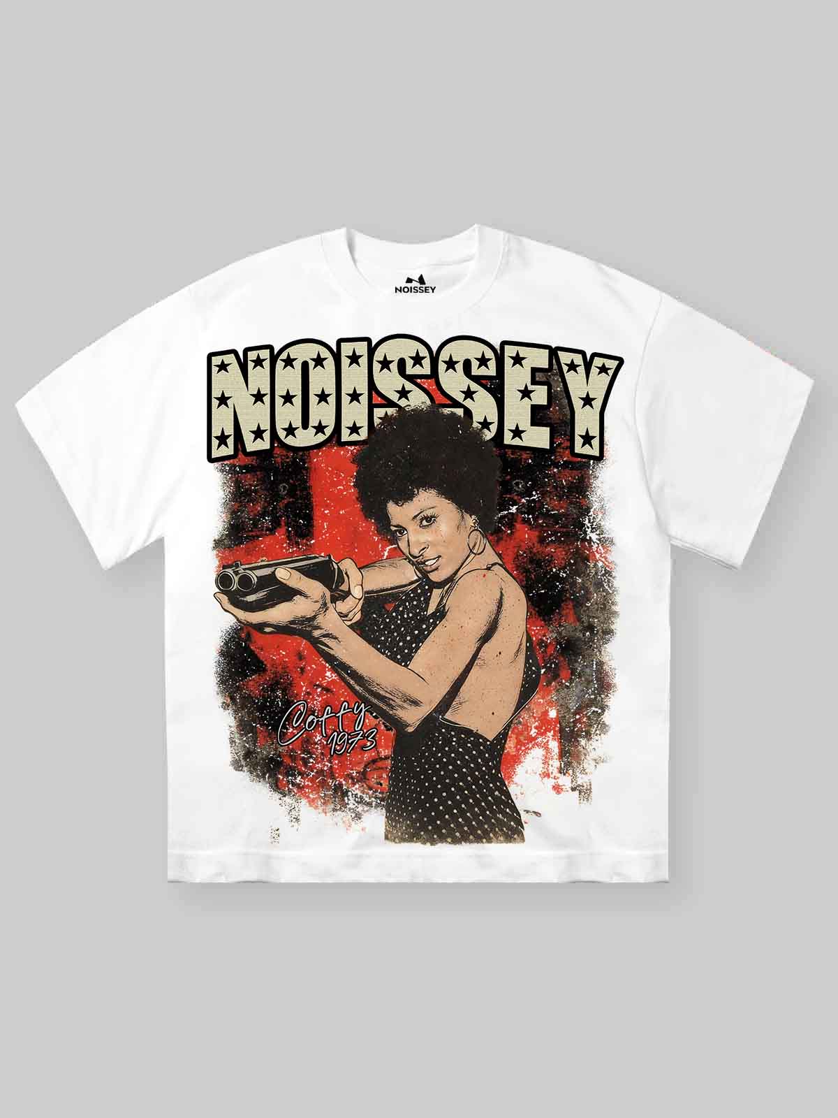 NOISSEY "Coffy 1973" Vintage Cinematic Graphic Tee – Heritage White