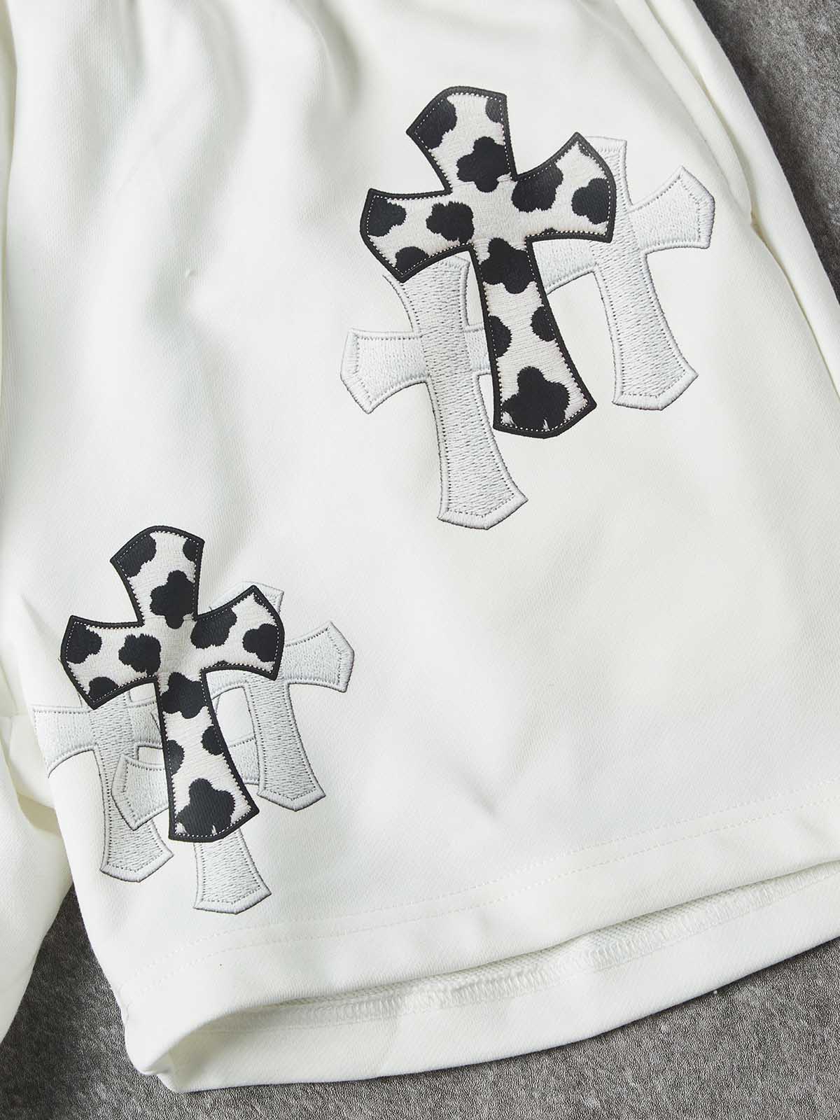 NOISSEY "COW CROSS" MONOCHROME APPLIQUÉ WIDE-LEG SHORTS - Image 4