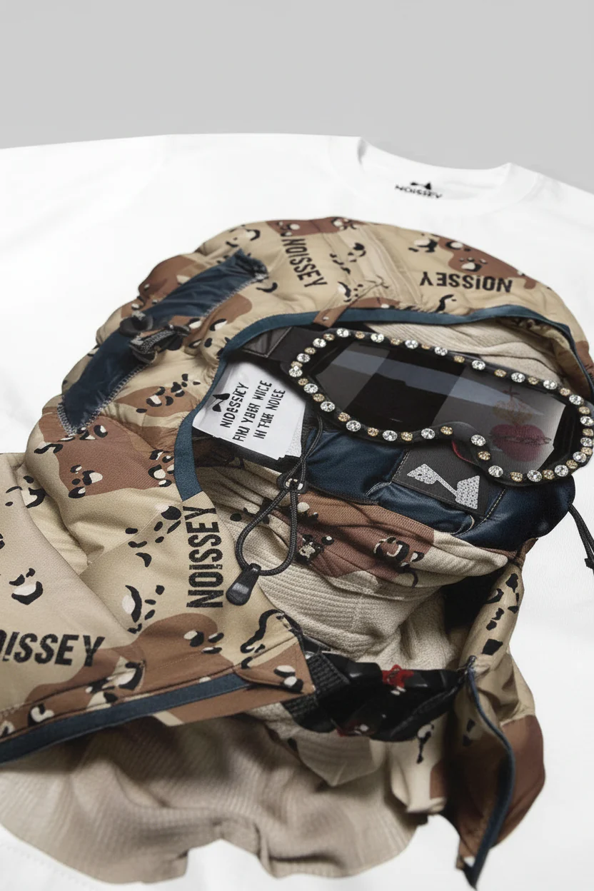 NOISSEY "Desert Balaclava" DBDU Tactical Art Print Rhinestone Heavyweight T-Shirt - Image 7