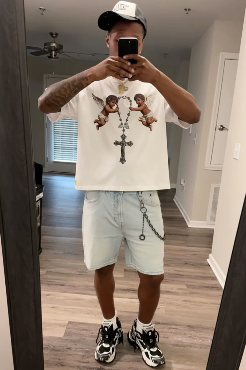 NOISSEY "Cherub Divine Faith" Boxy Heavyweight Tee - White - Image 3