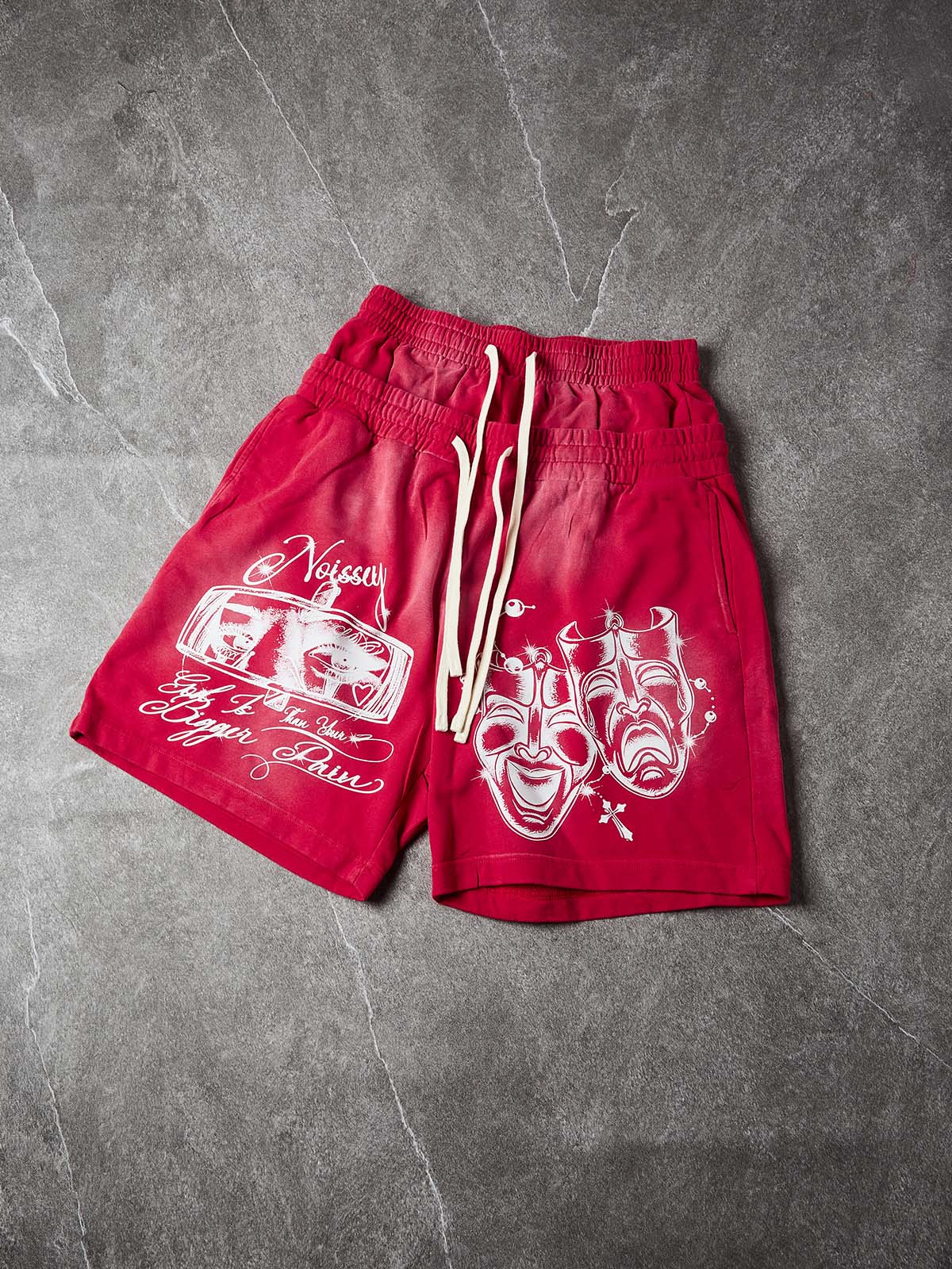 NOISSEY Drama Mask Double-Waist Gradient Crimson Shorts - Vintage Red - Image 5