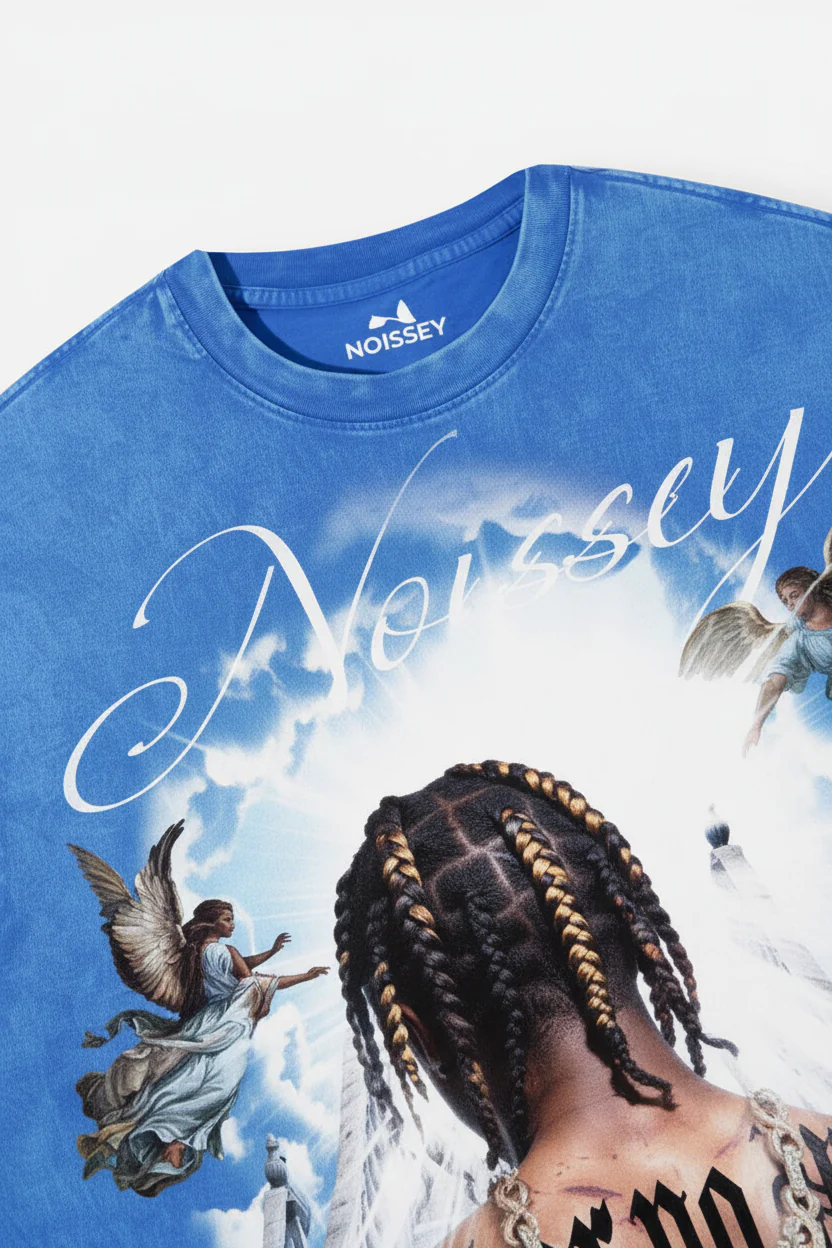 NOISSEY "FEAR NO MAN" ANGEL STAIRS WASHED BLUE TEE - Image 4