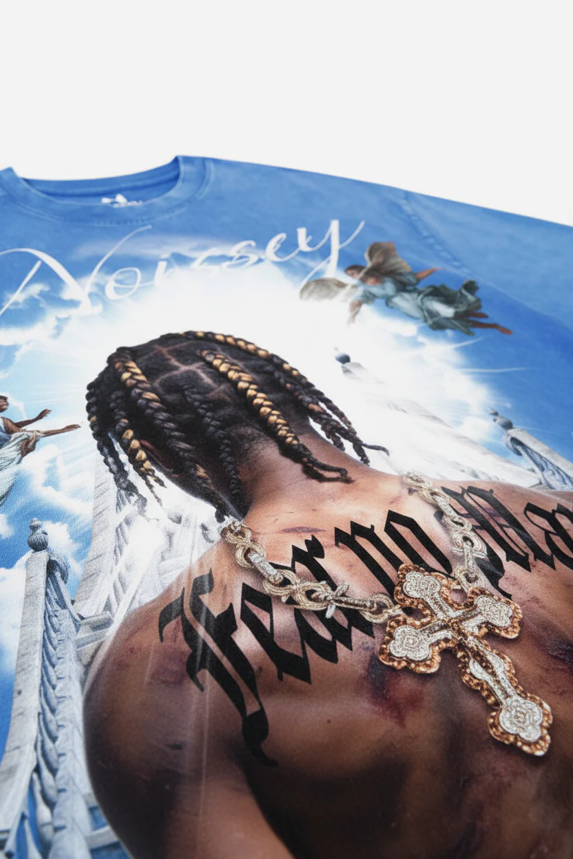 NOISSEY "FEAR NO MAN" ANGEL STAIRS WASHED BLUE TEE - Image 8