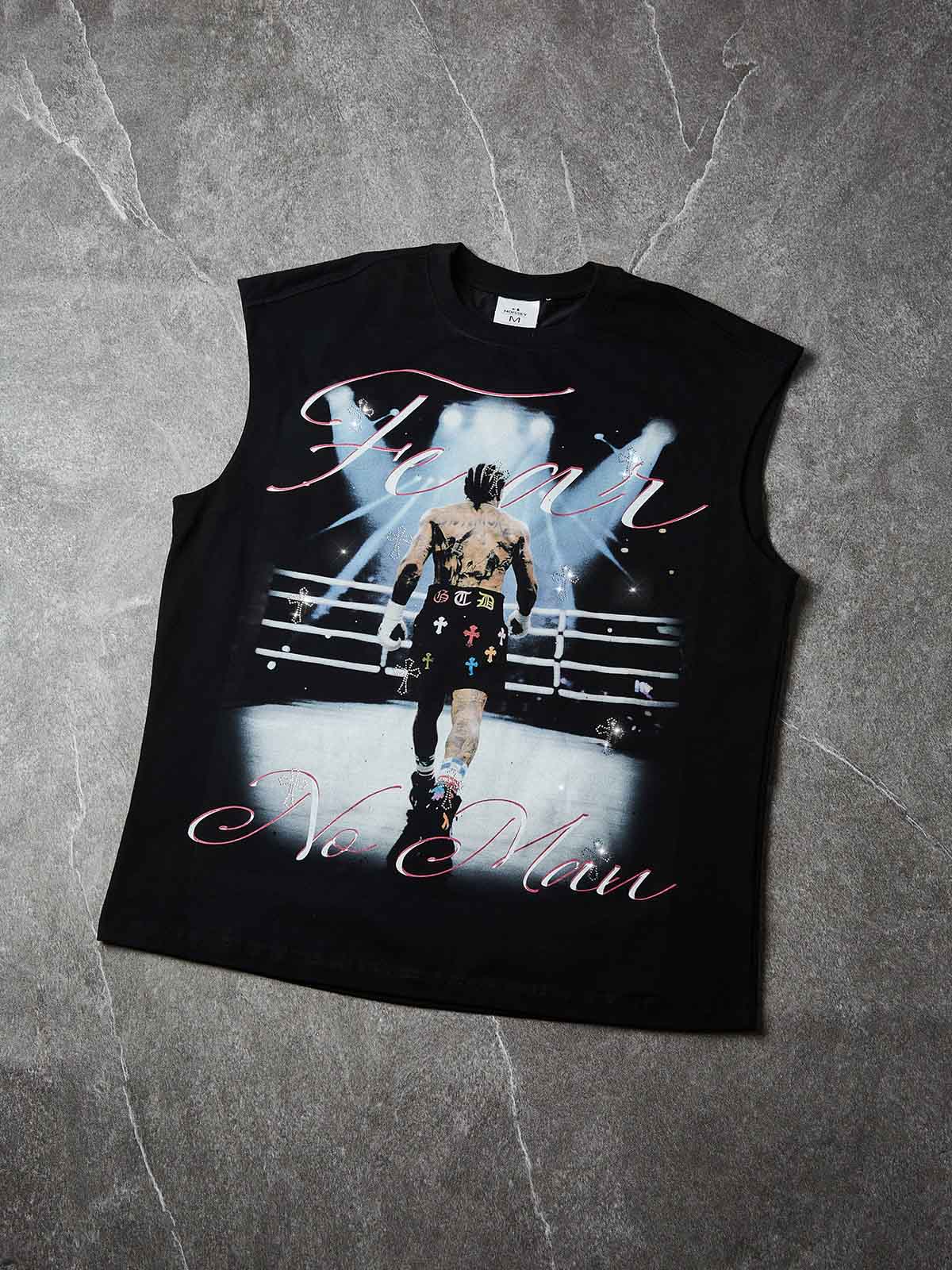 NOISSEY "FEAR NO MAN" LEGEND BOXER RHINESTONE SLEEVELESS TANK TOP - Image 3