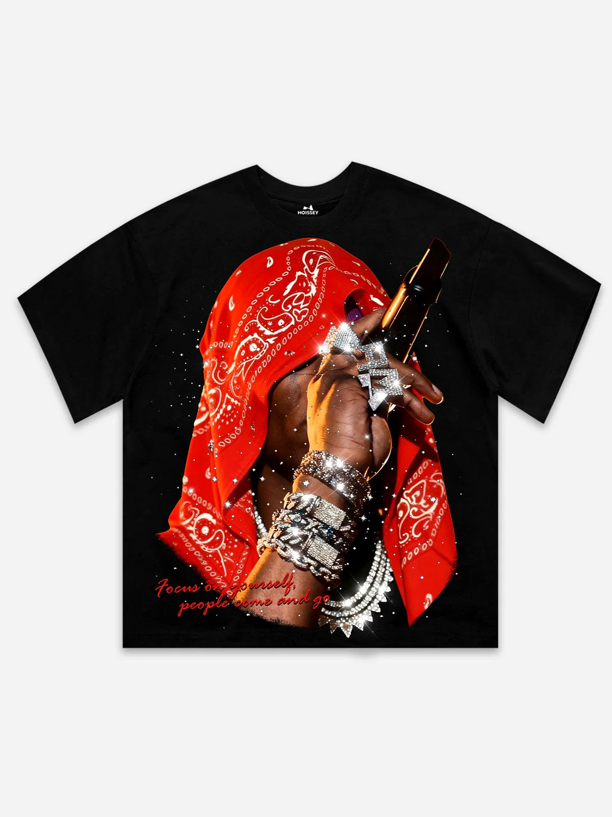 NOISSEY "FOCUS ON YOURSELF" RHINESTONE ART - SHIMMERING OVERSIZED TEE