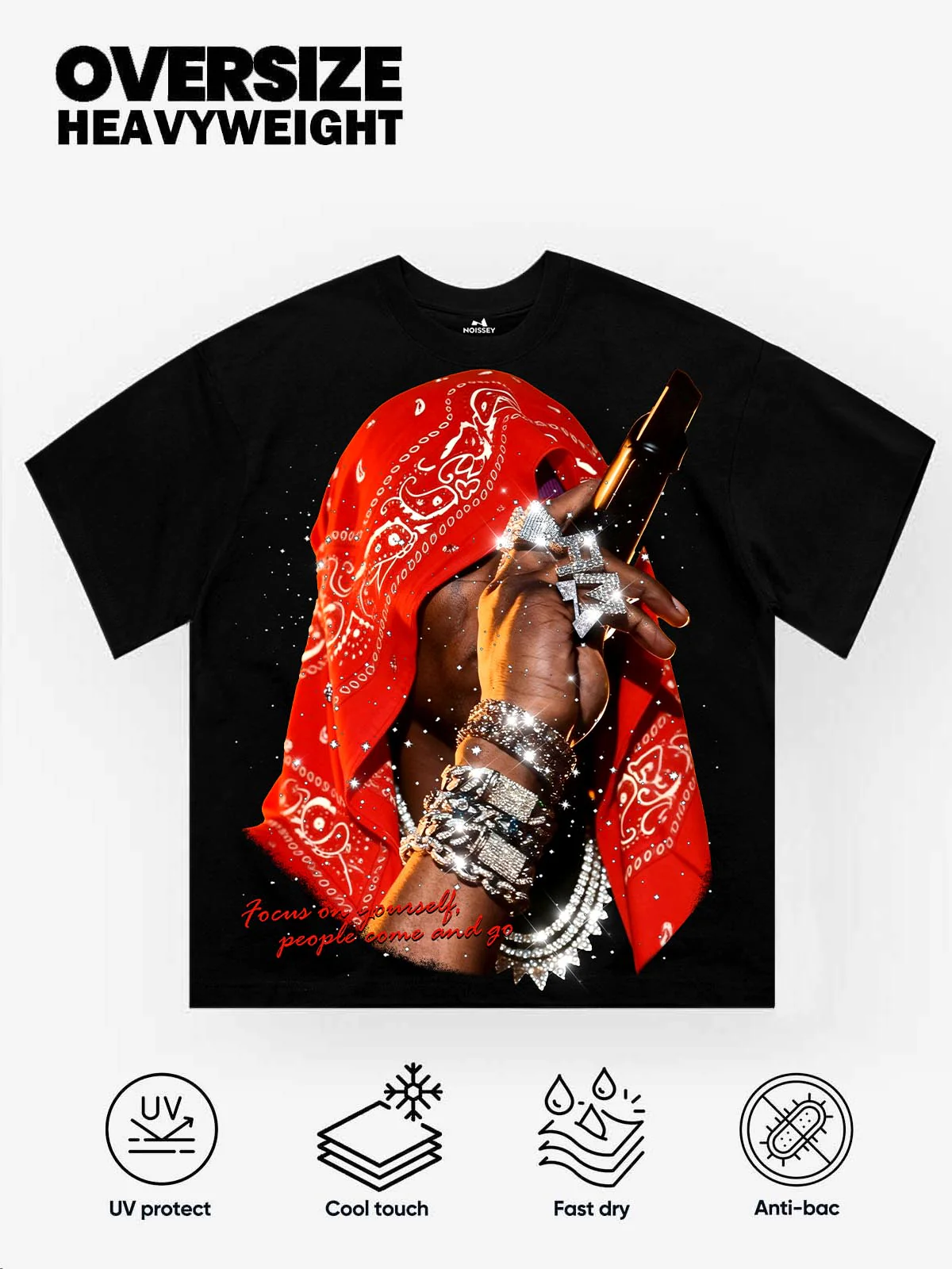 NOISSEY "FOCUS ON YOURSELF" RHINESTONE ART - SHIMMERING OVERSIZED TEE - Image 2