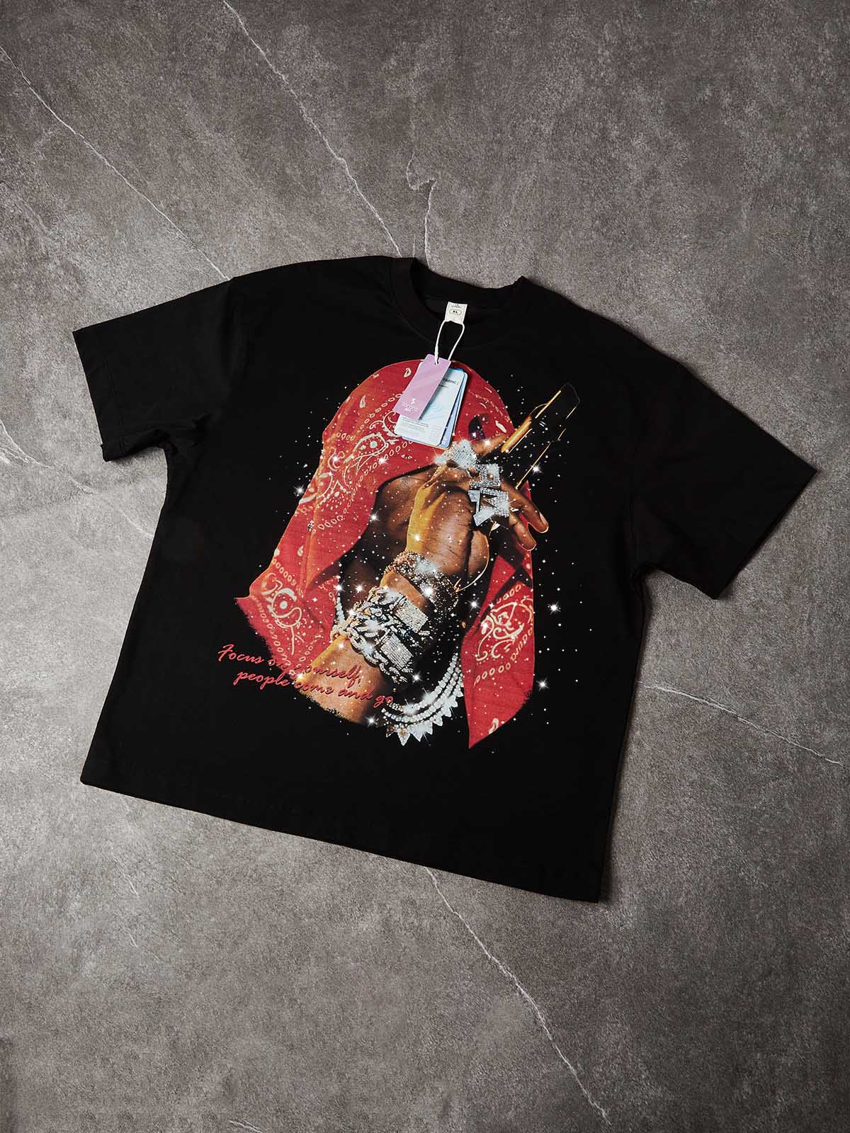 NOISSEY "FOCUS ON YOURSELF" RHINESTONE ART - SHIMMERING OVERSIZED TEE - Image 6