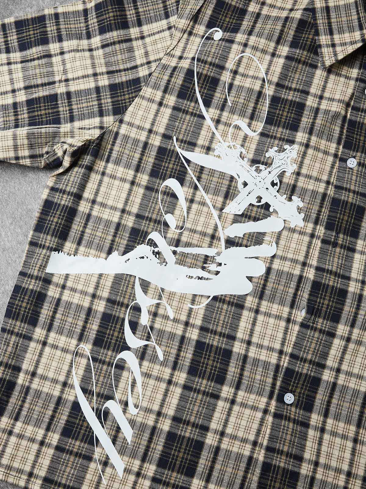 NOISSEY "GENESIS" ANGELIC ICONOGRAPHY CHECKERED SHORT-SLEEVE SHIRT - Image 4