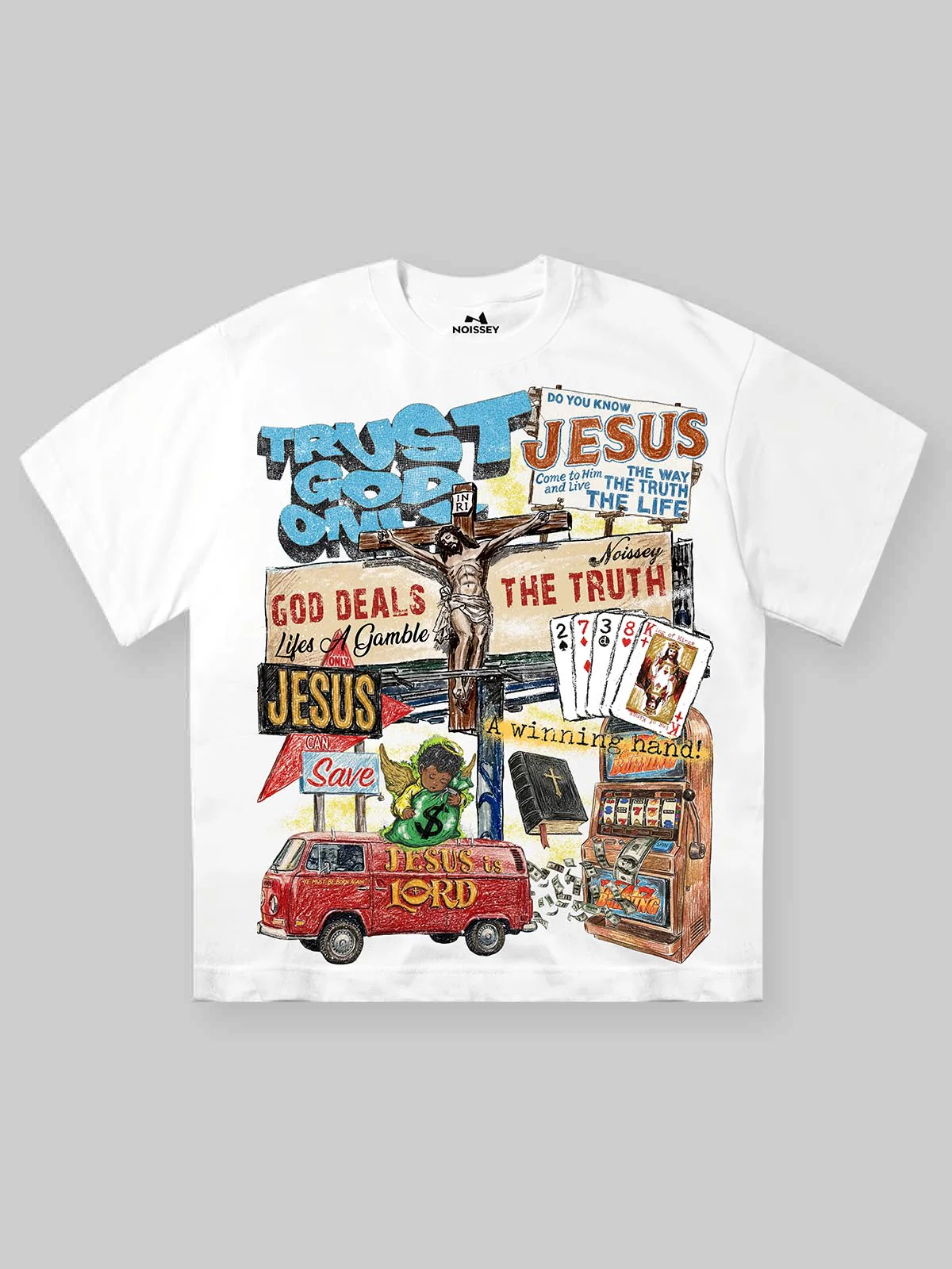 NOISSEY "God Deals The Truth" Spiritual Graffiti Art Heavyweight Oversized T-Shirt